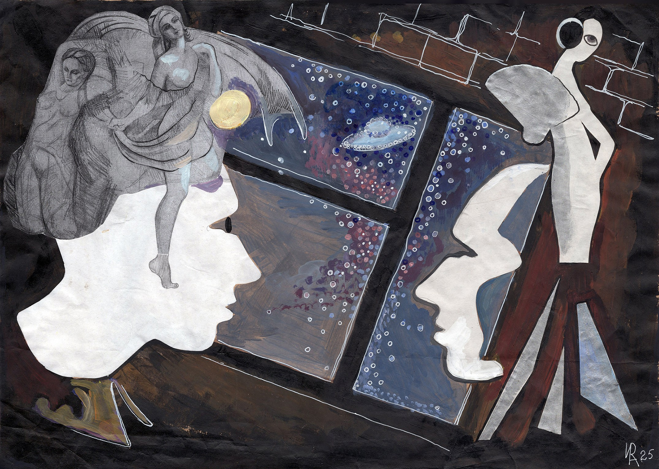 Отражение. Бумага, коллаж, акрил. 29х42 см. 2025 год