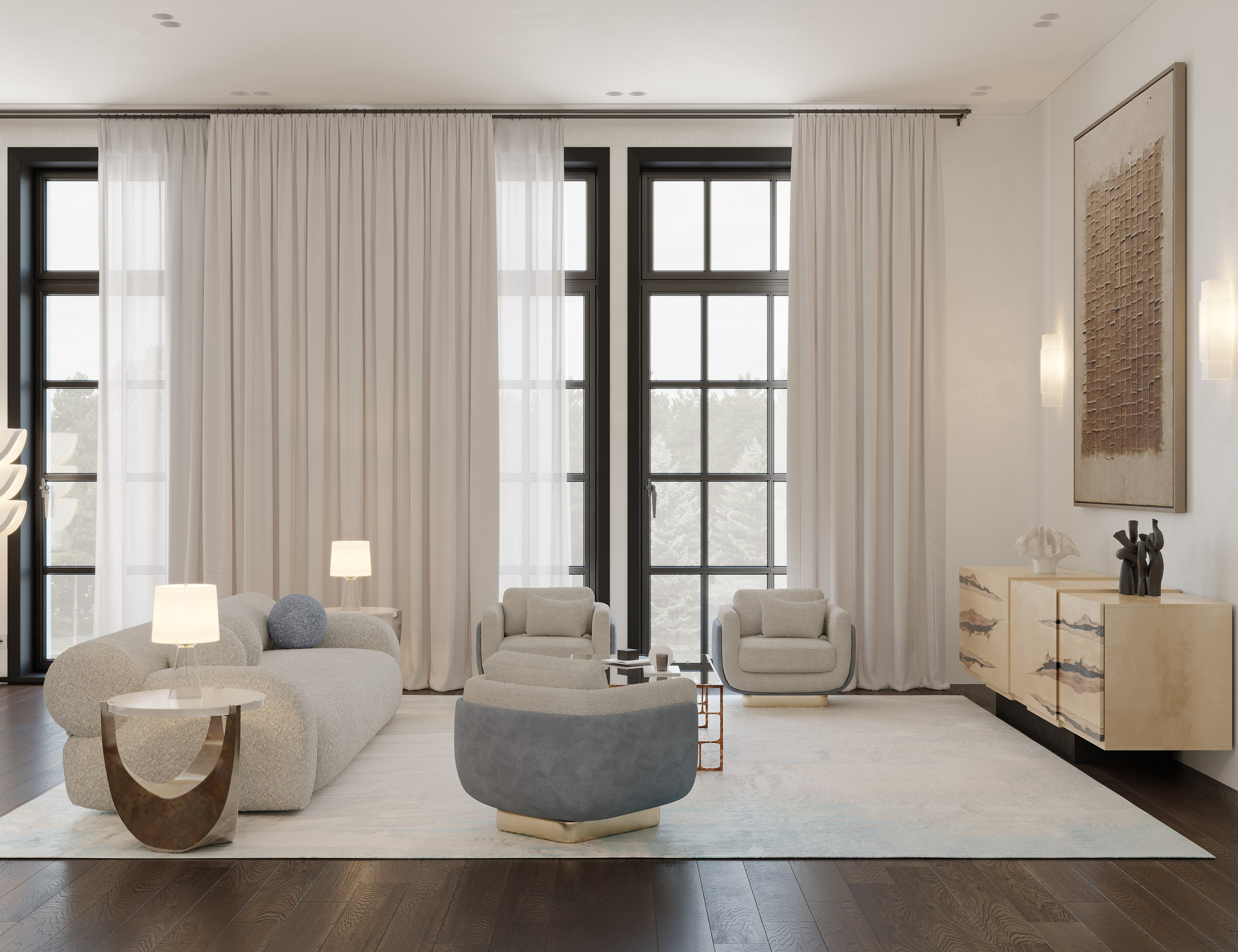 Дом у озера для DAAS Bureau. 3D визуализация интерьера и архитектурной среды