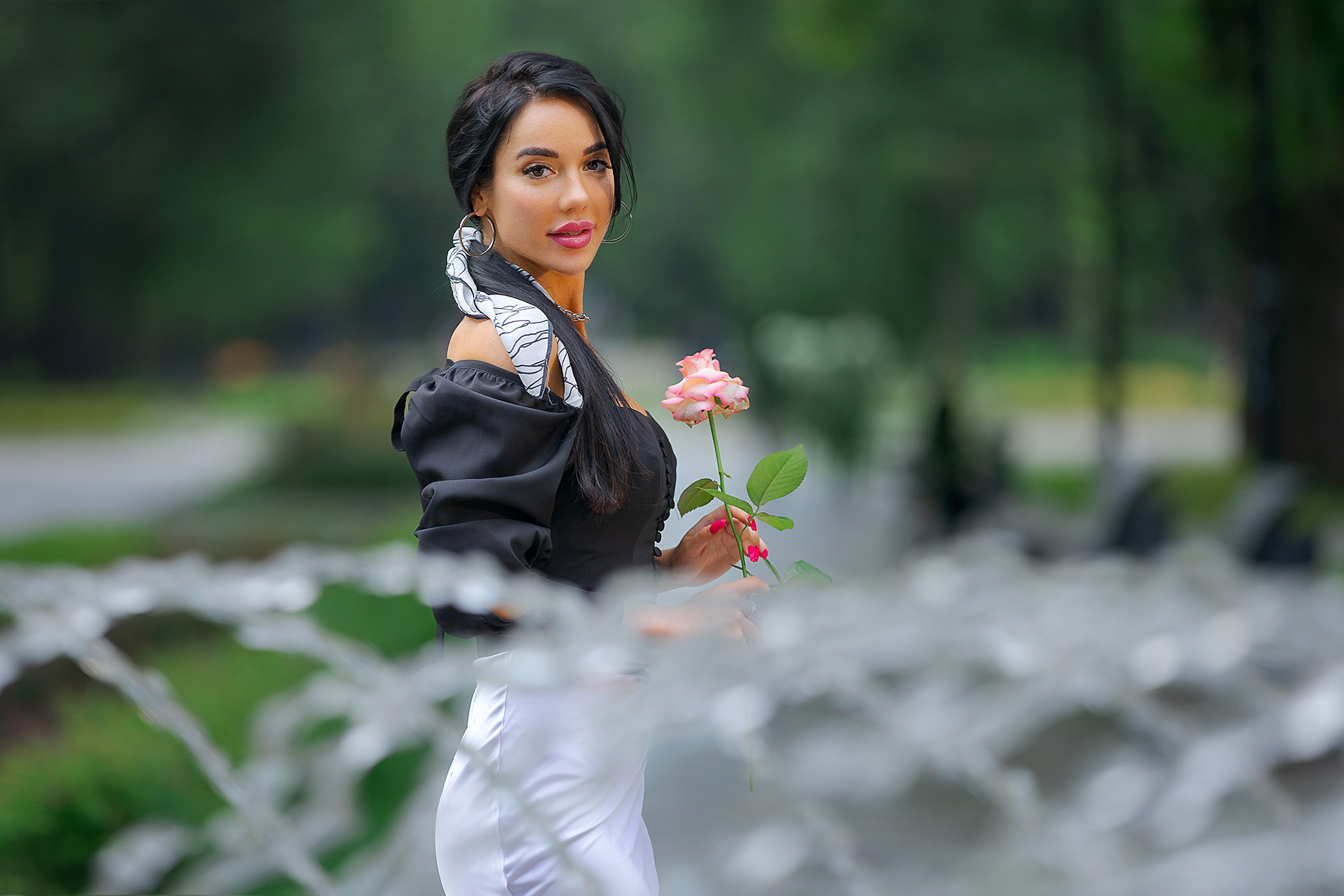 лето, модель, фонтан