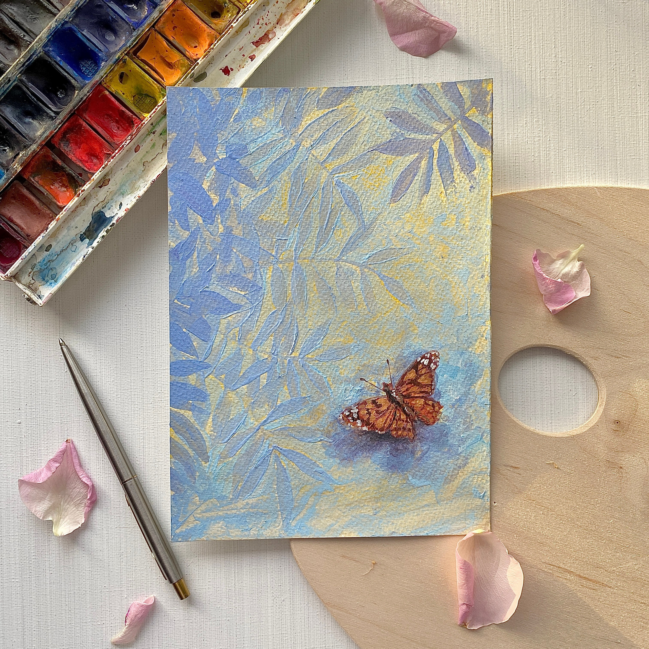 Метафорическая картина с бабочкой, иллюстрации, в подарок