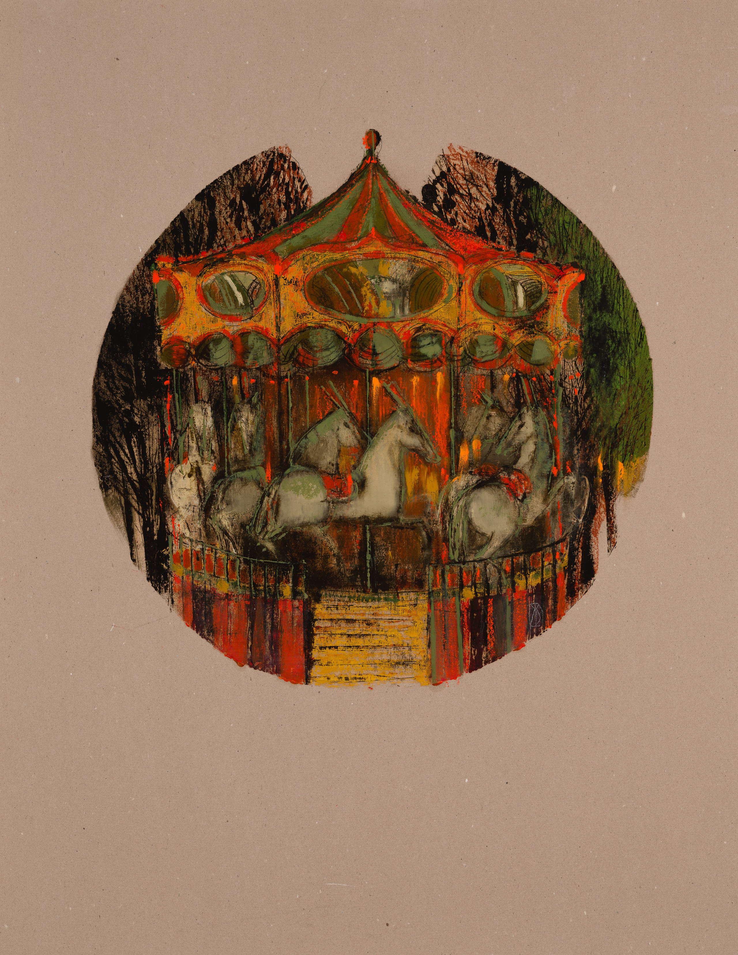 «Париж. Карусель» - художник Лариса Блохина (картон, смешанная техника, 100x78 см, 2022)