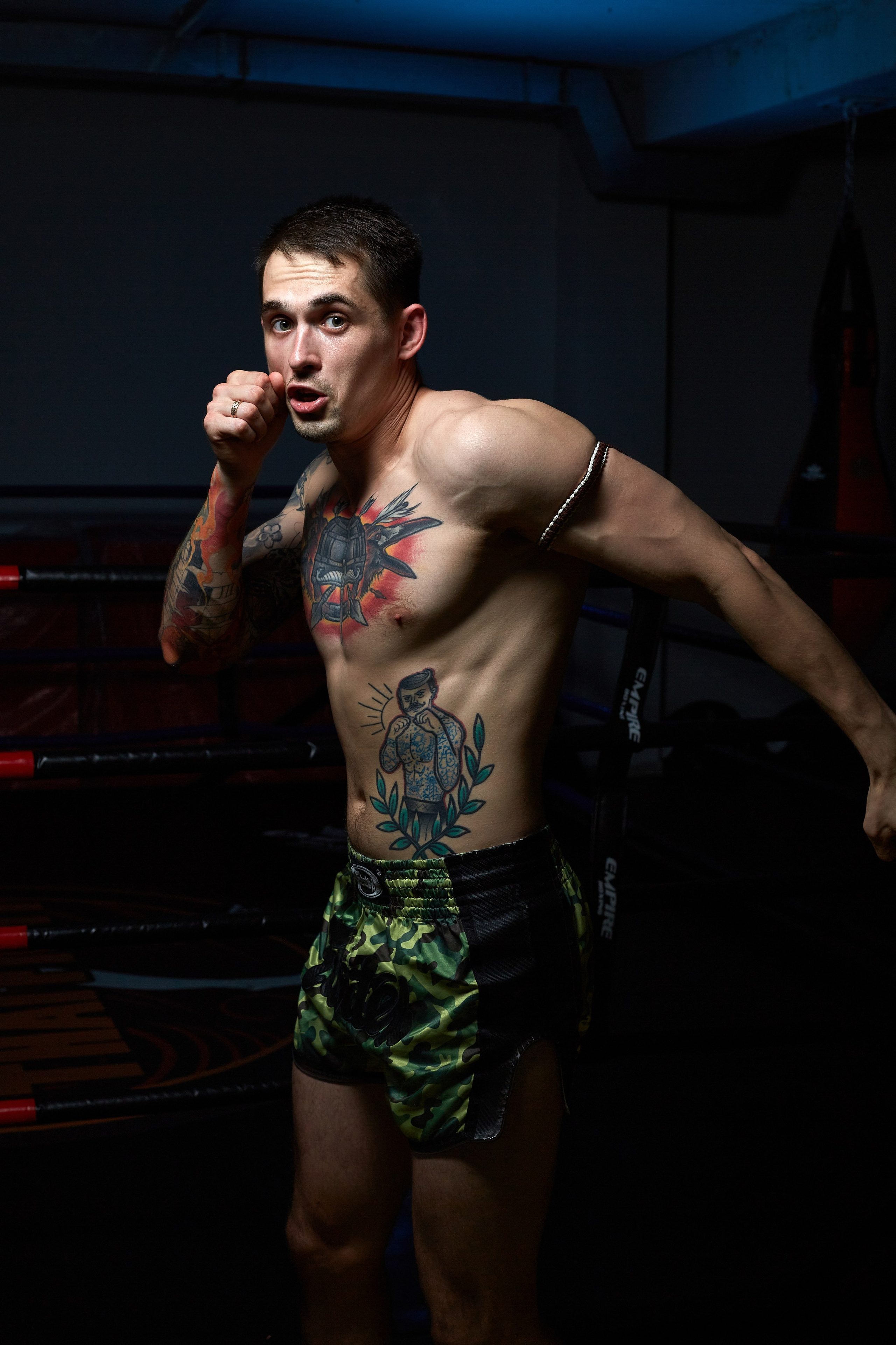 Male portrait of a man practicing Thai boxing