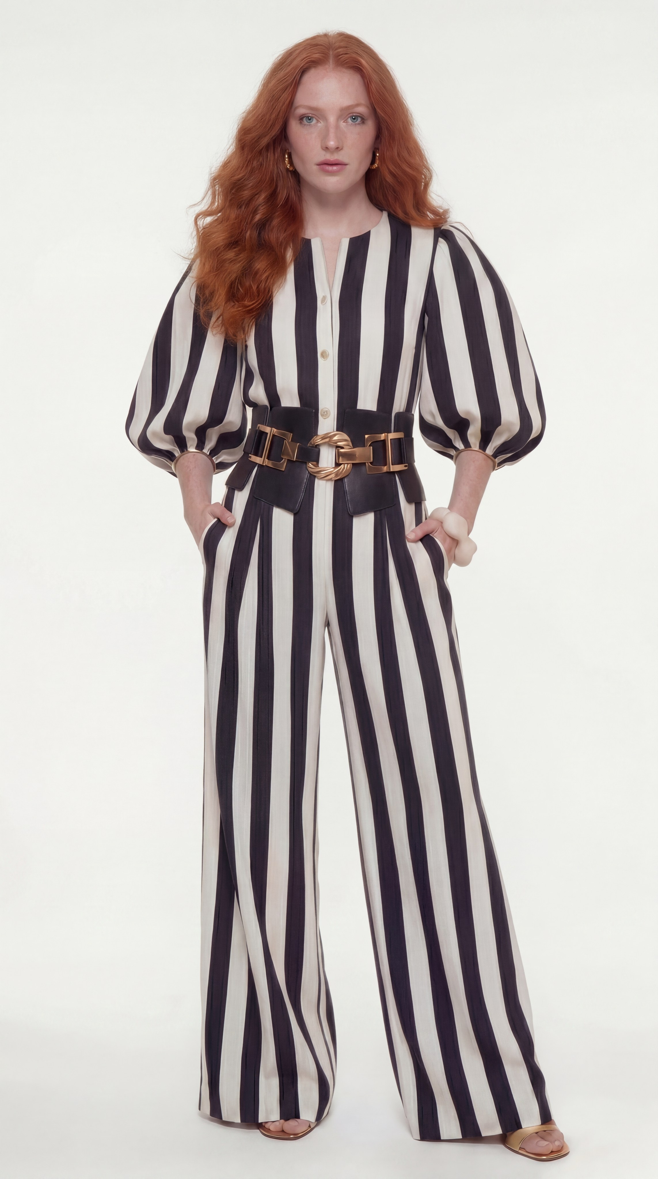 Создание ИИ-персонажа: цифровая AI-модель в черно-белом полосатом комбинезоне, уникальный образ для рекламы и соцсетей