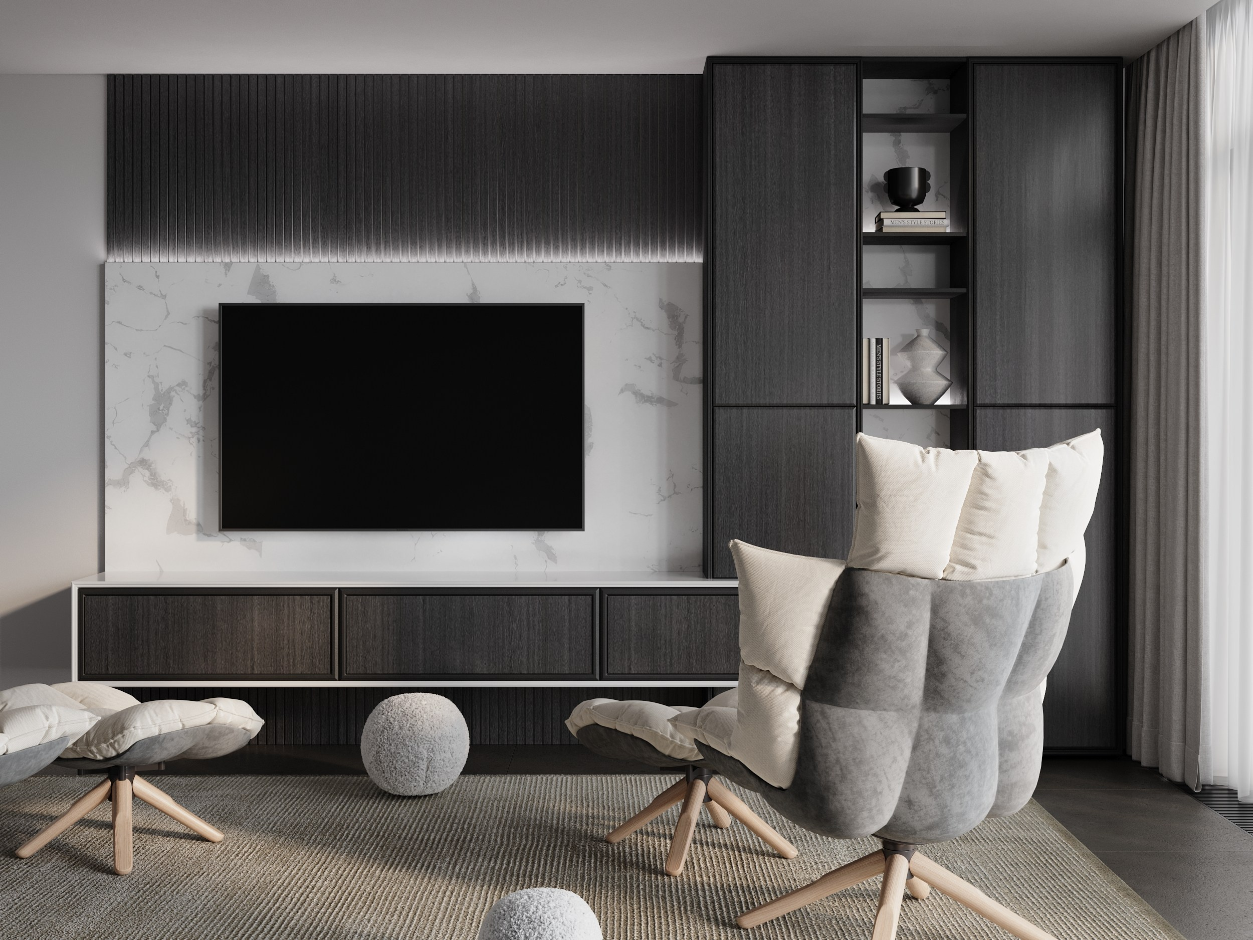 Гостиные / 2023. 3D-сцены интерьеров в 3ds Мах: сборка по ТЗ для визуализаторов