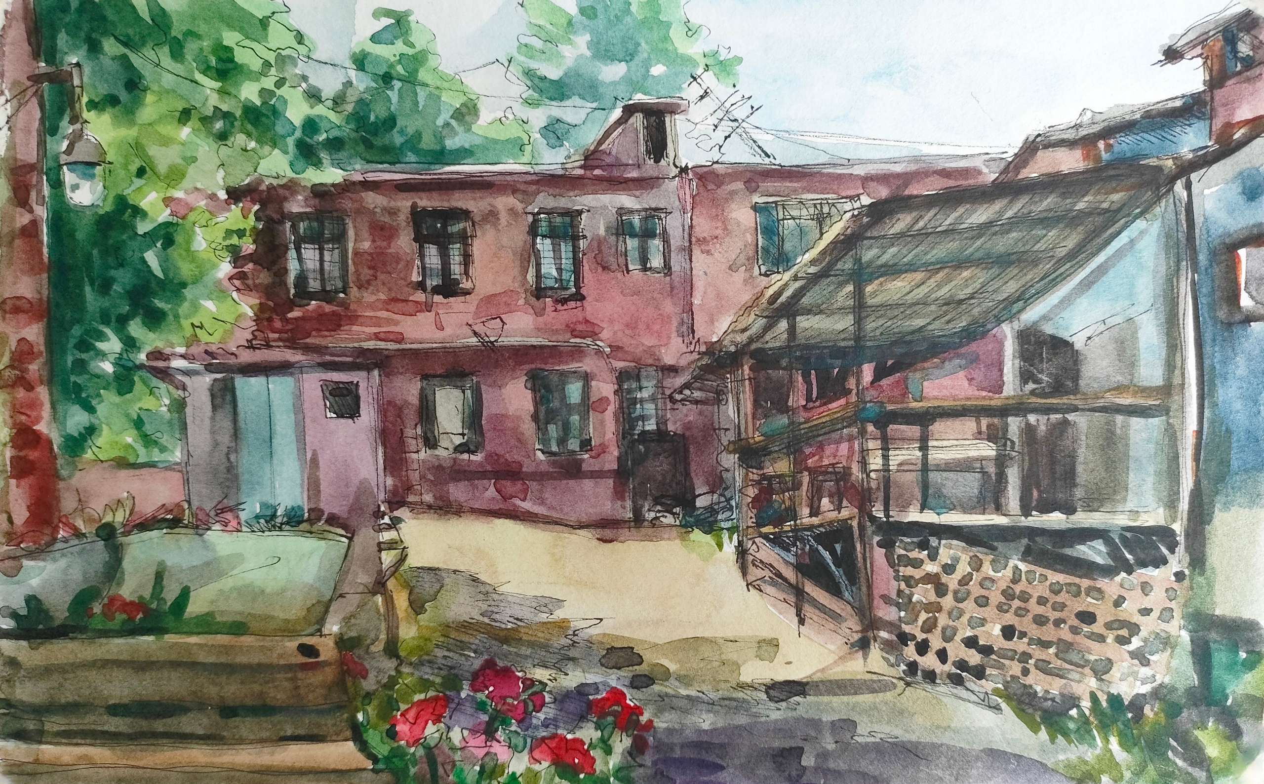 "Территория завода "Гамма", акварель, 2020