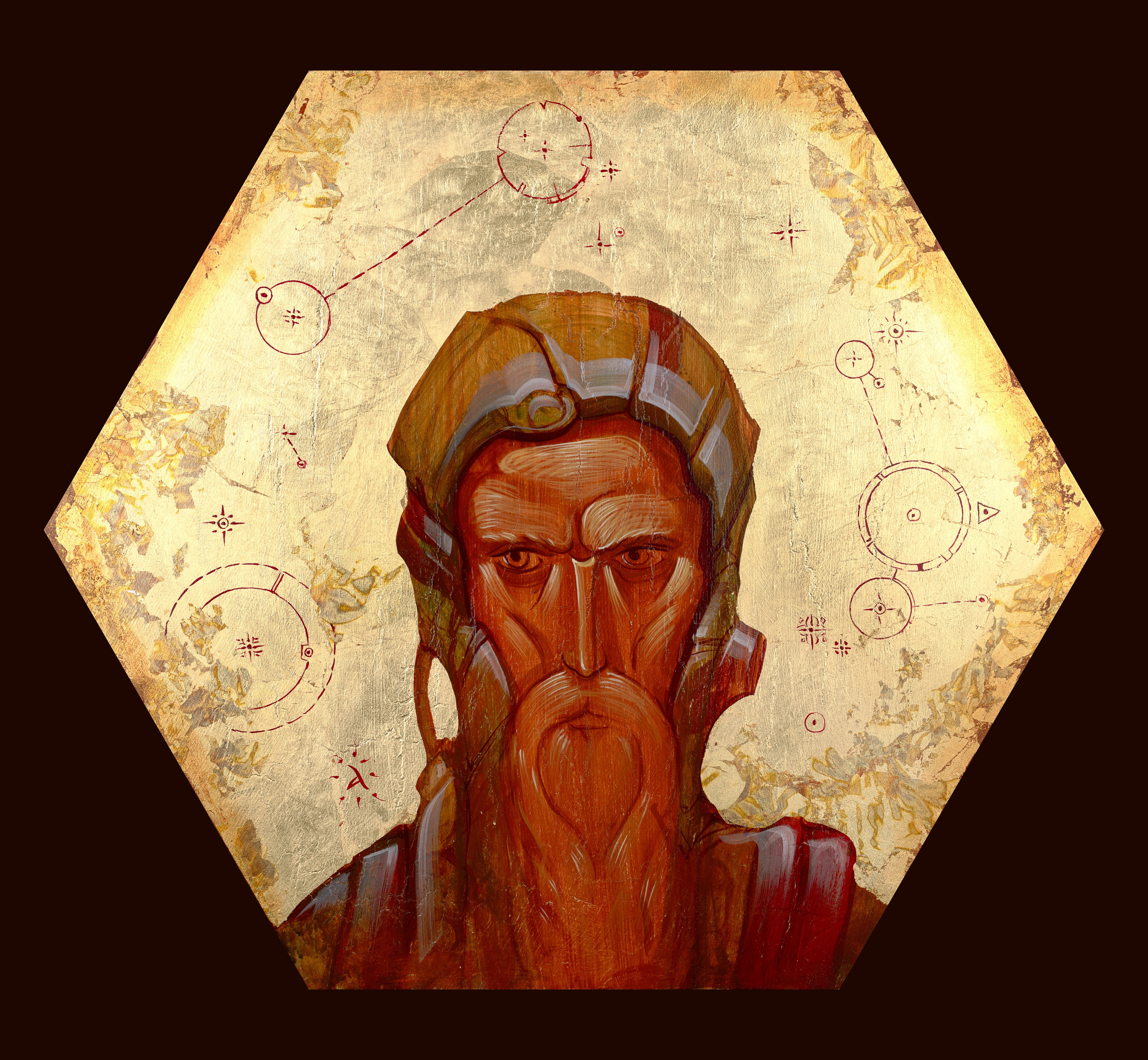 «Астрогатор 12042024» - художник Антон Фролов (дерево, темпера, поталь, диаметр 60 см, 2024)