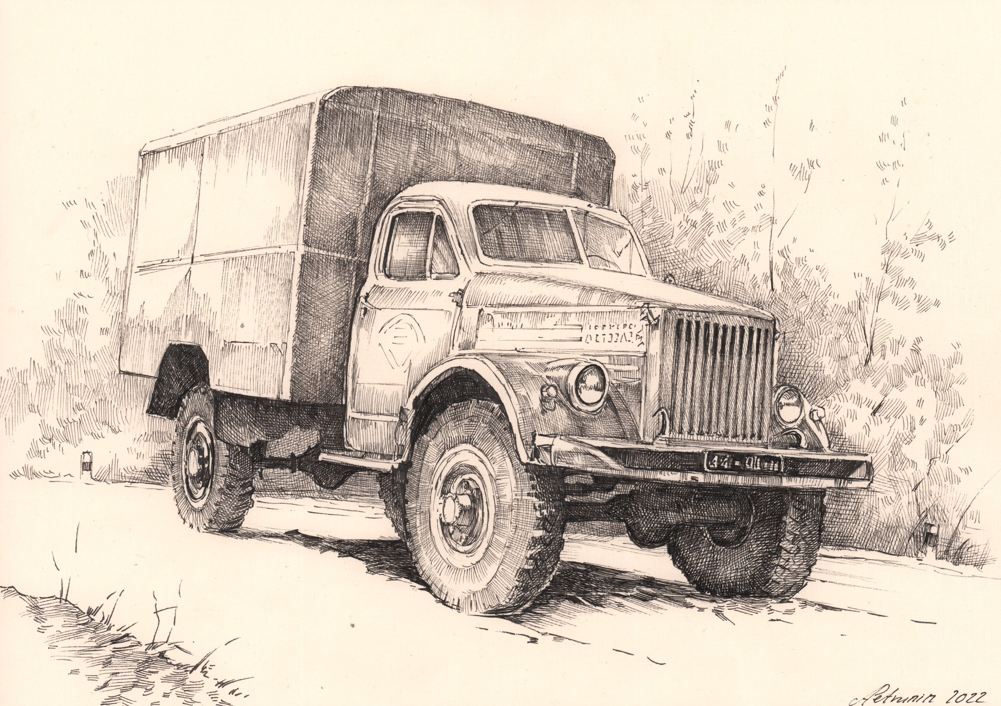 Легковые и грузовые автомашины СССР. Художник Александр Петрунин