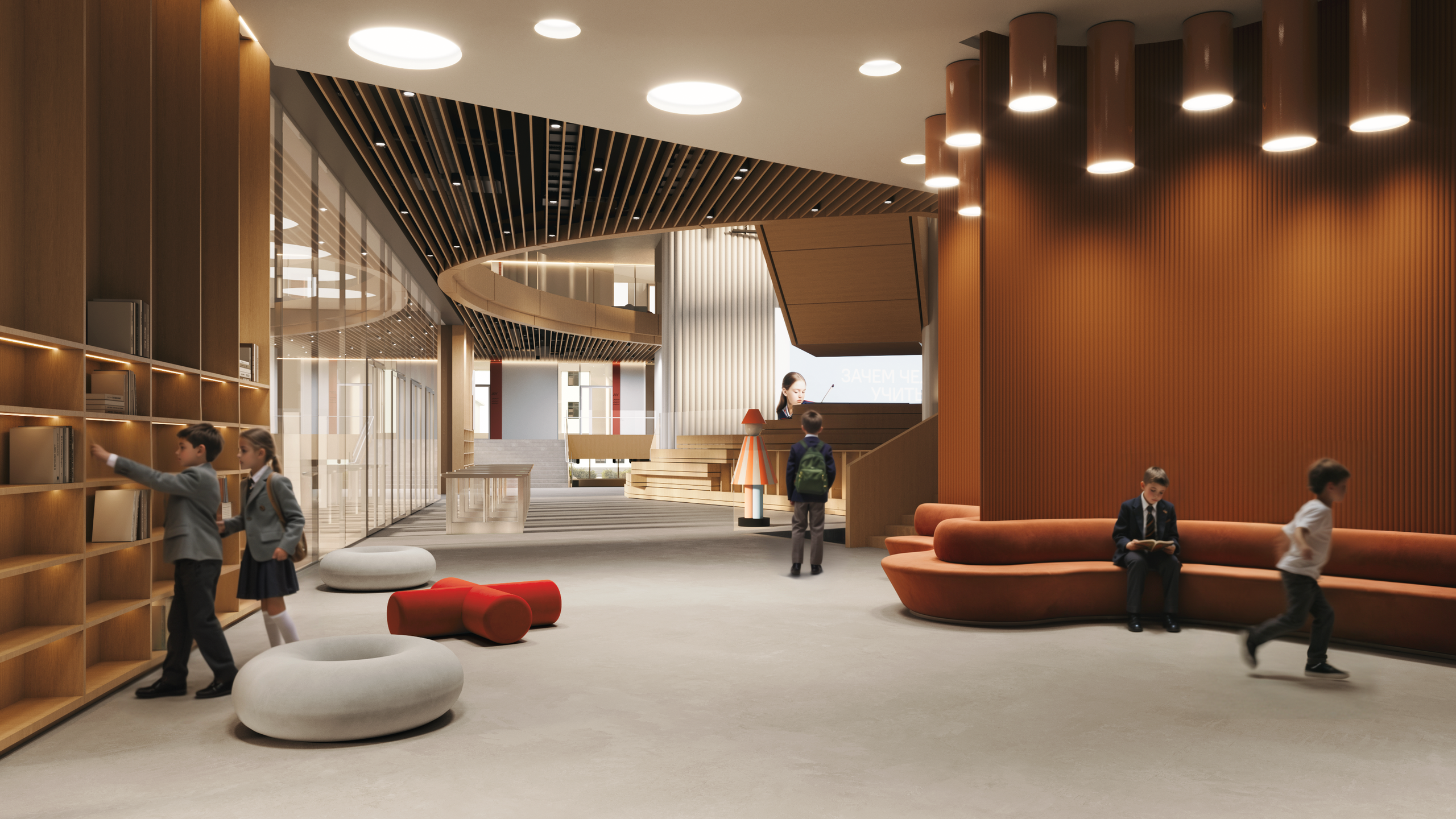 Visualizations of the school's atrium space. Cg artist Shchapov Dmitry