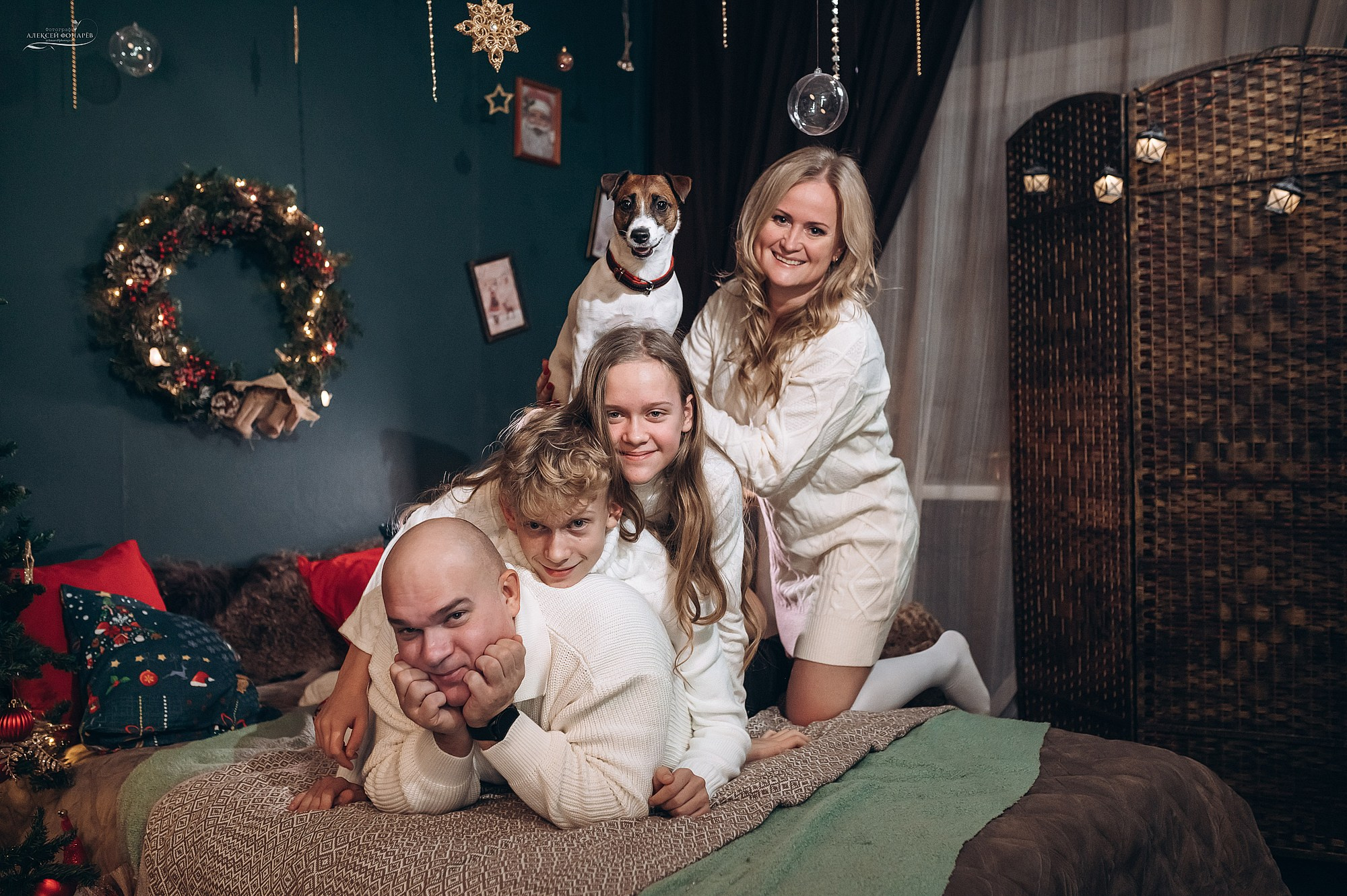 семейная фотосессия на новый год с собакой питомцем фотограф фонарев