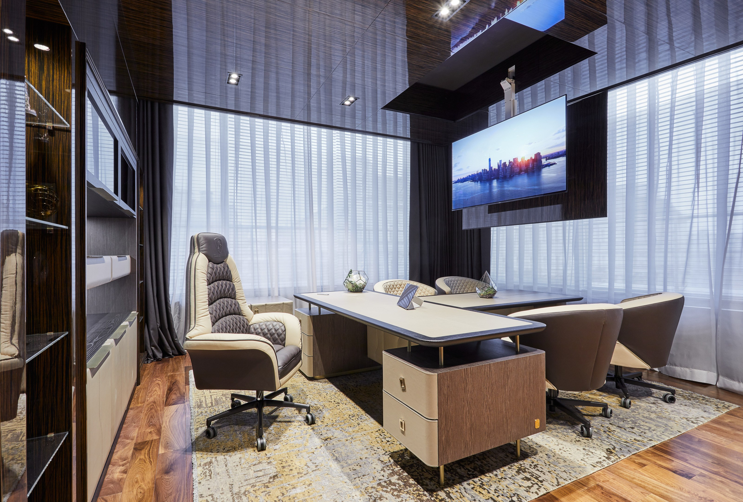 Modern style luxury office interior with ceiling TV set - photographer Andrey Dunin
