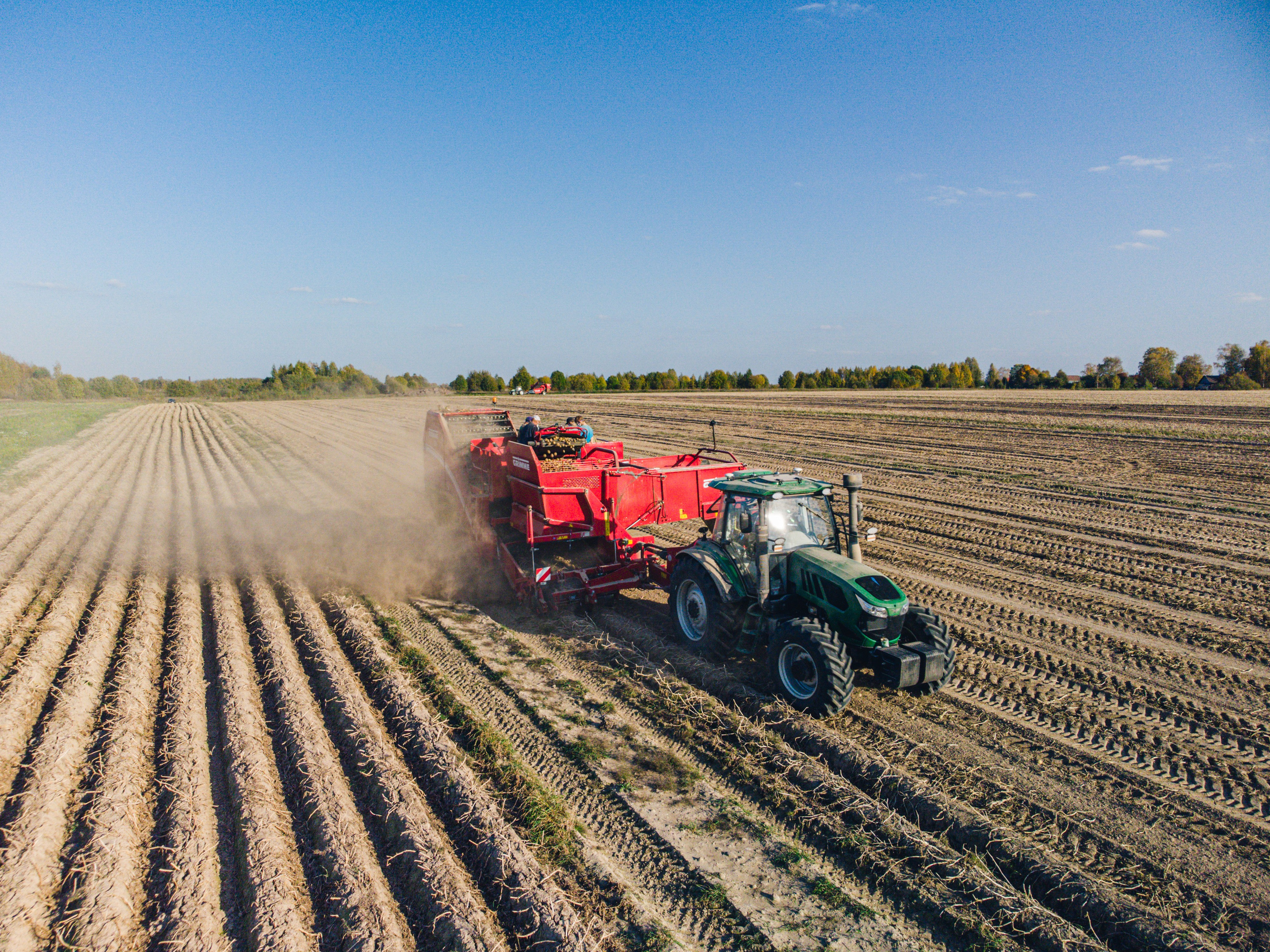 сбор картофеля, день, пыль, трактор