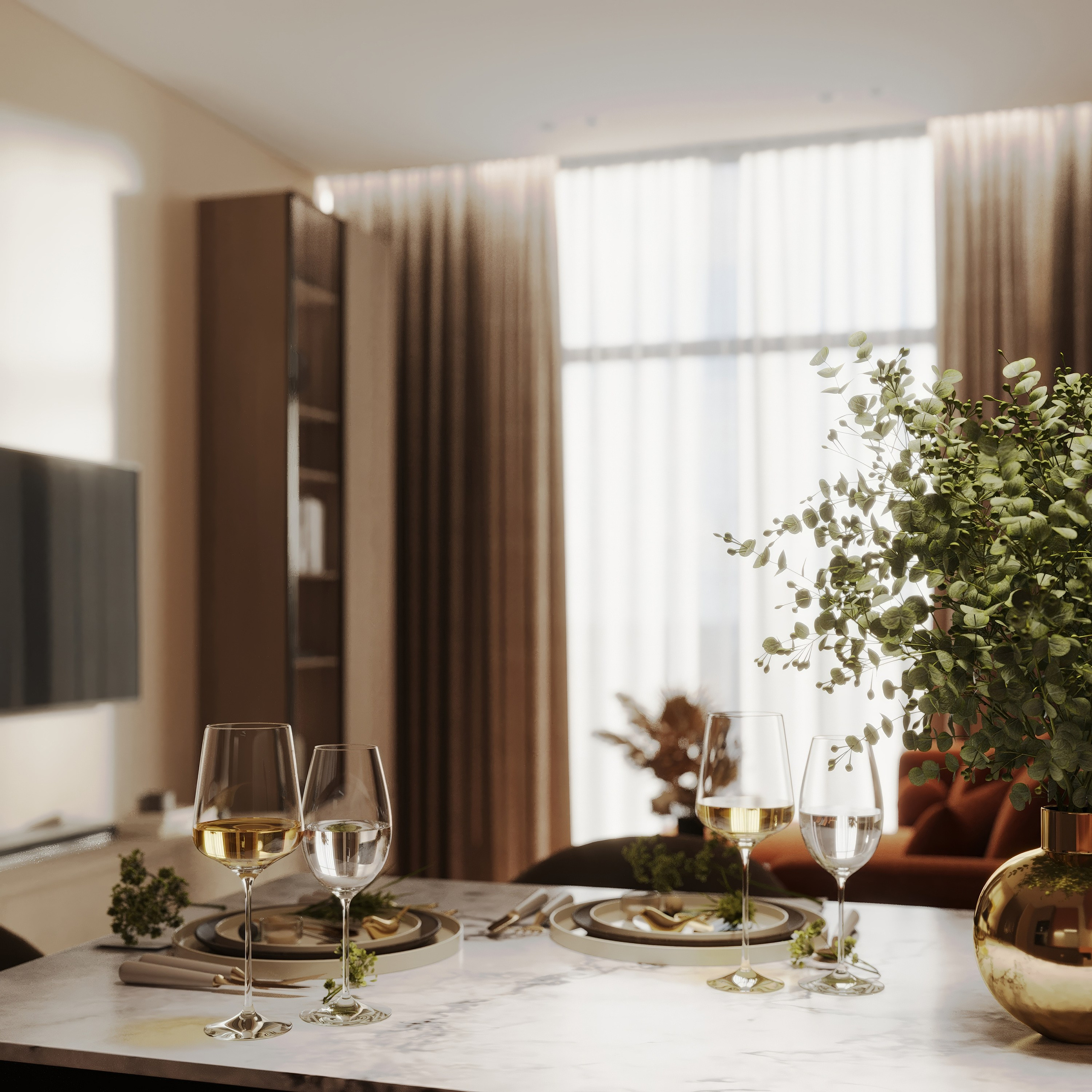 Studio Apartment — Warm and Modern Interior Design. 3D INTERIOR AND ARCHITECTURE VISUALIZATION