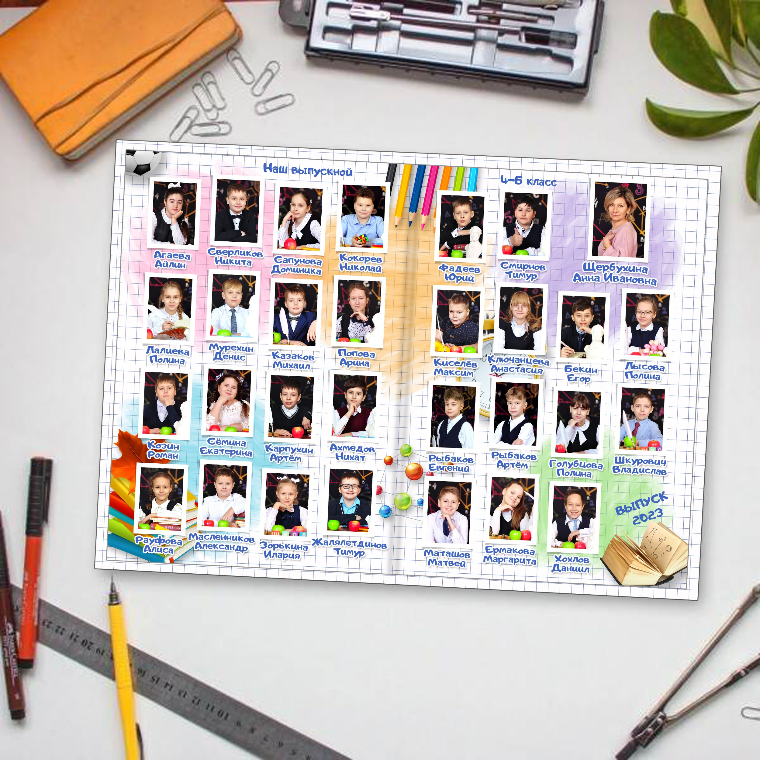 Выпускные альбомы в школу 4 класс 1 разворот  мини+ заказать Иваново Ярославле Костроме Владимире. Выпускные альбомы в Иваново в детский сад и школу. Александр и Светлана Янкины