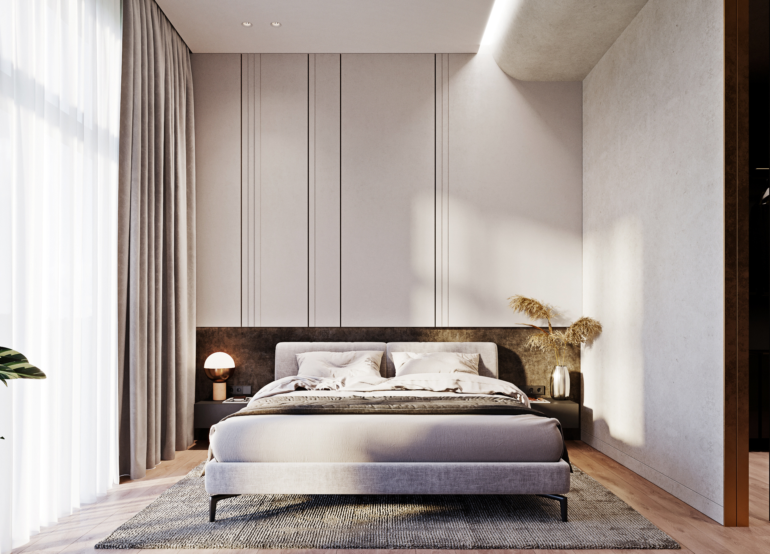 дизайн лаконичной спальни, интерьер спальни, интерьер спальни в современном стиле, интерьер мастер спальни, дизайн  спальни , спальня в нейтральных тонах, минималистичная спальня , дизайн современной спальни