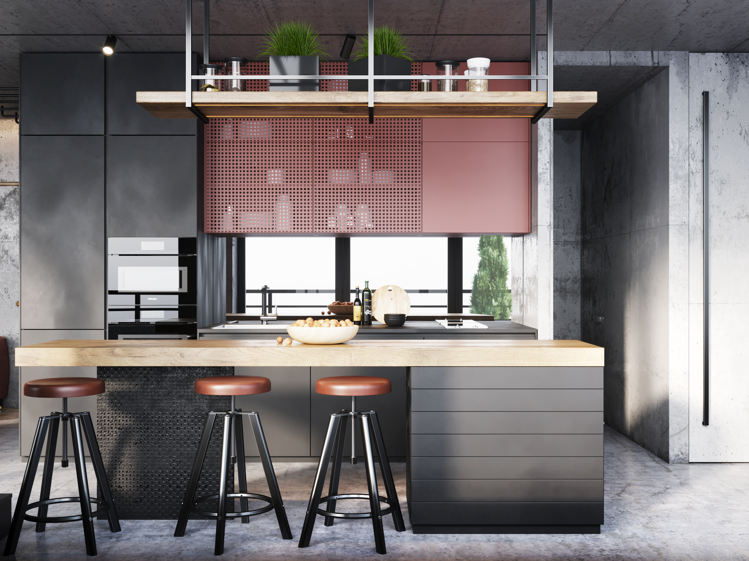 барбекю зона, барбекю дома, интерьер в стиле лофт, стиль лофт в интерьере квартиры, интерьер гостиной в стиле лофт, интерьер кухни-гостиной в стиле лофт, барная стойка на кухне, кирпич в интерьере, бетон в интерьере, брутальный интерьер, брутальный дизайн интерьера, лофтовые интерьеры