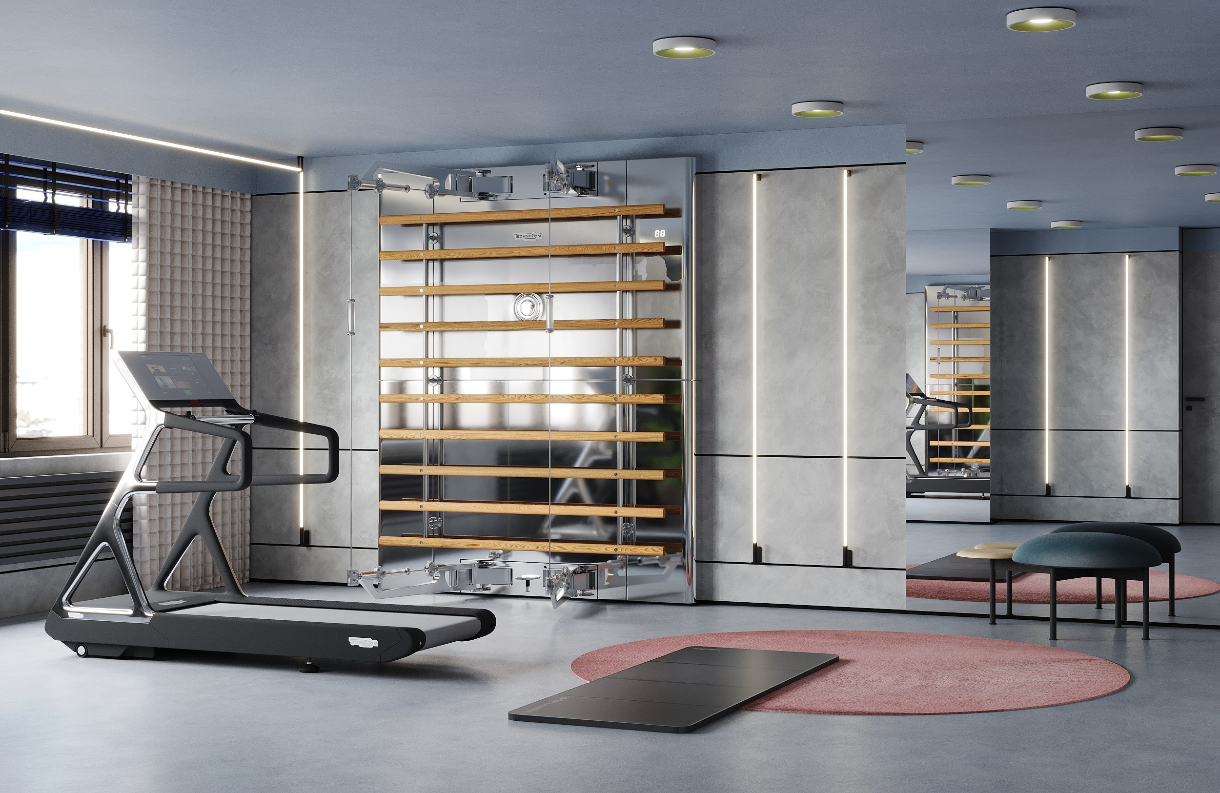 Private home fitness studio, design by Art Group. Photorealistic 3D visuals for interiors and product renders