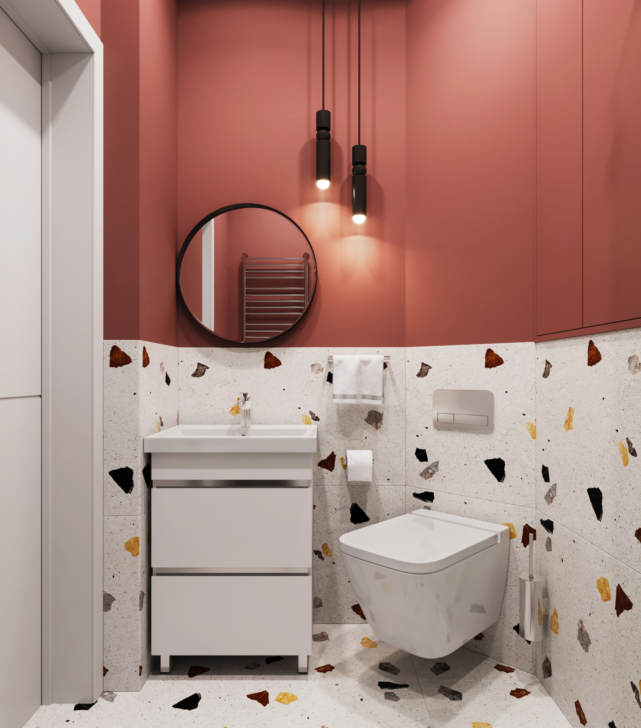 Санузел в арендной квартире ЖК Наследие Санкт-Петербург дизайнер Ксения Новикова ksudsgn практичные решения яркие оттенки