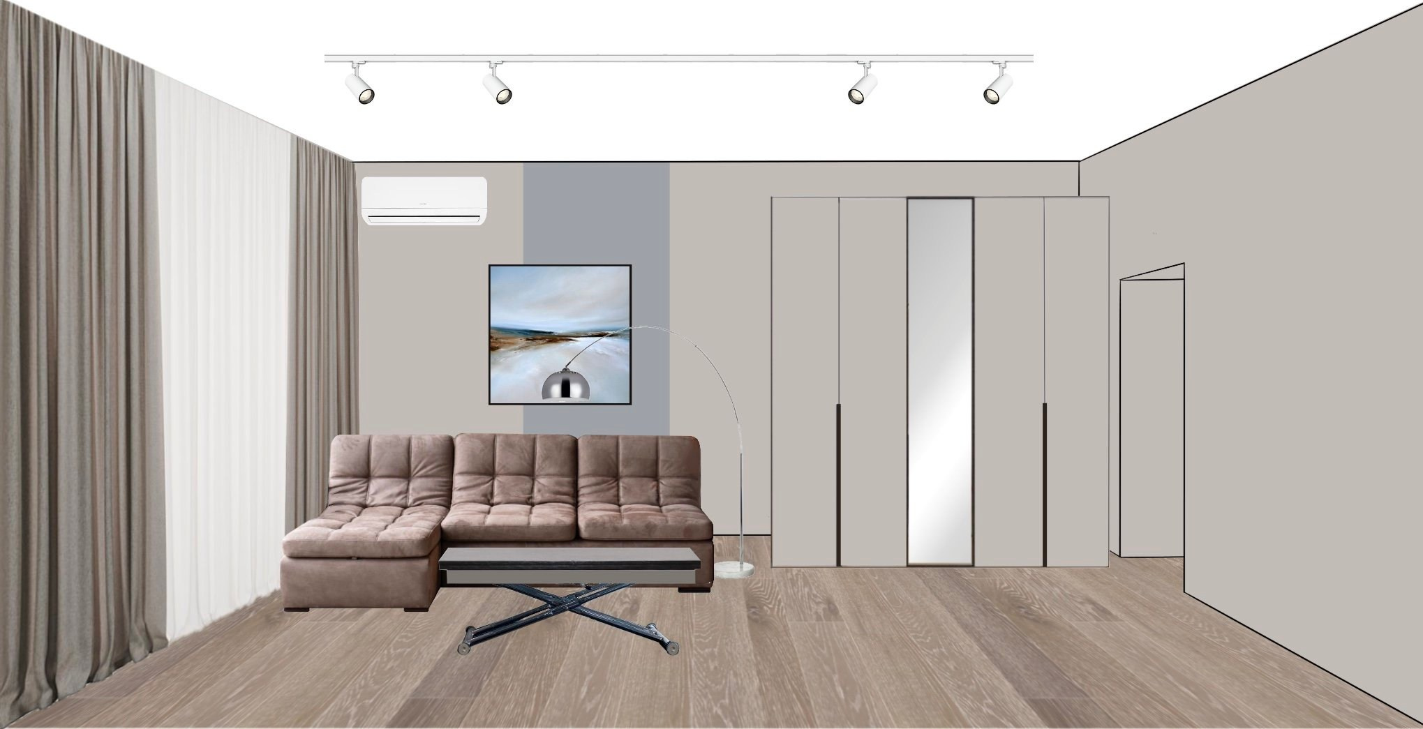 Квартира на ул. Павла Корчагина (эскизная визуализация). Дизайнер интерьера Квасова Вероника