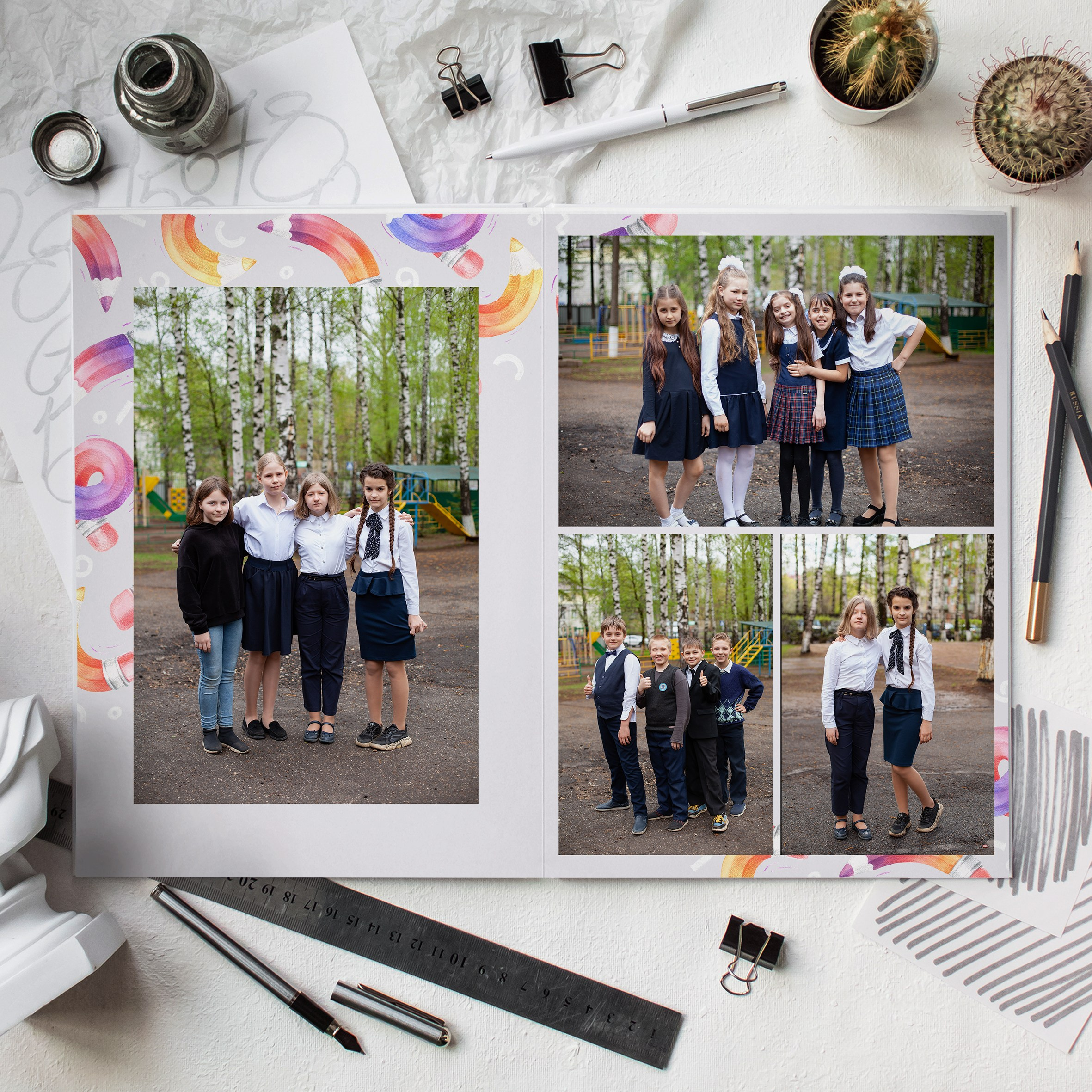 Выпускной альбом для начальной школы 4 разворота. Семейный, школьный фотограф в Нижнем Новгороде Елена Сентюрева