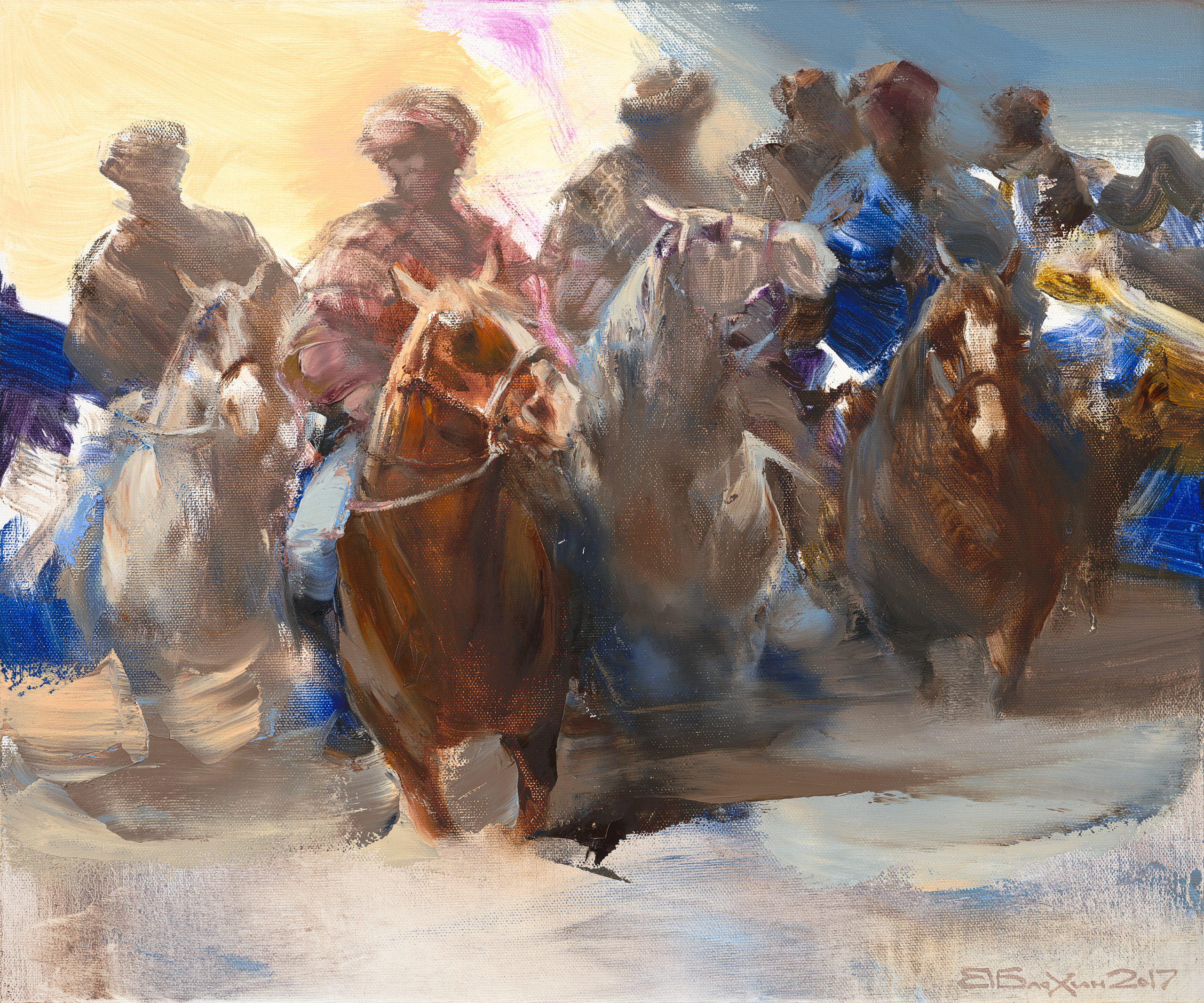 «Букет из всадников к юбилею Александра» - художник Валерий Блохин (холст, масло, 50x60см, 2017)