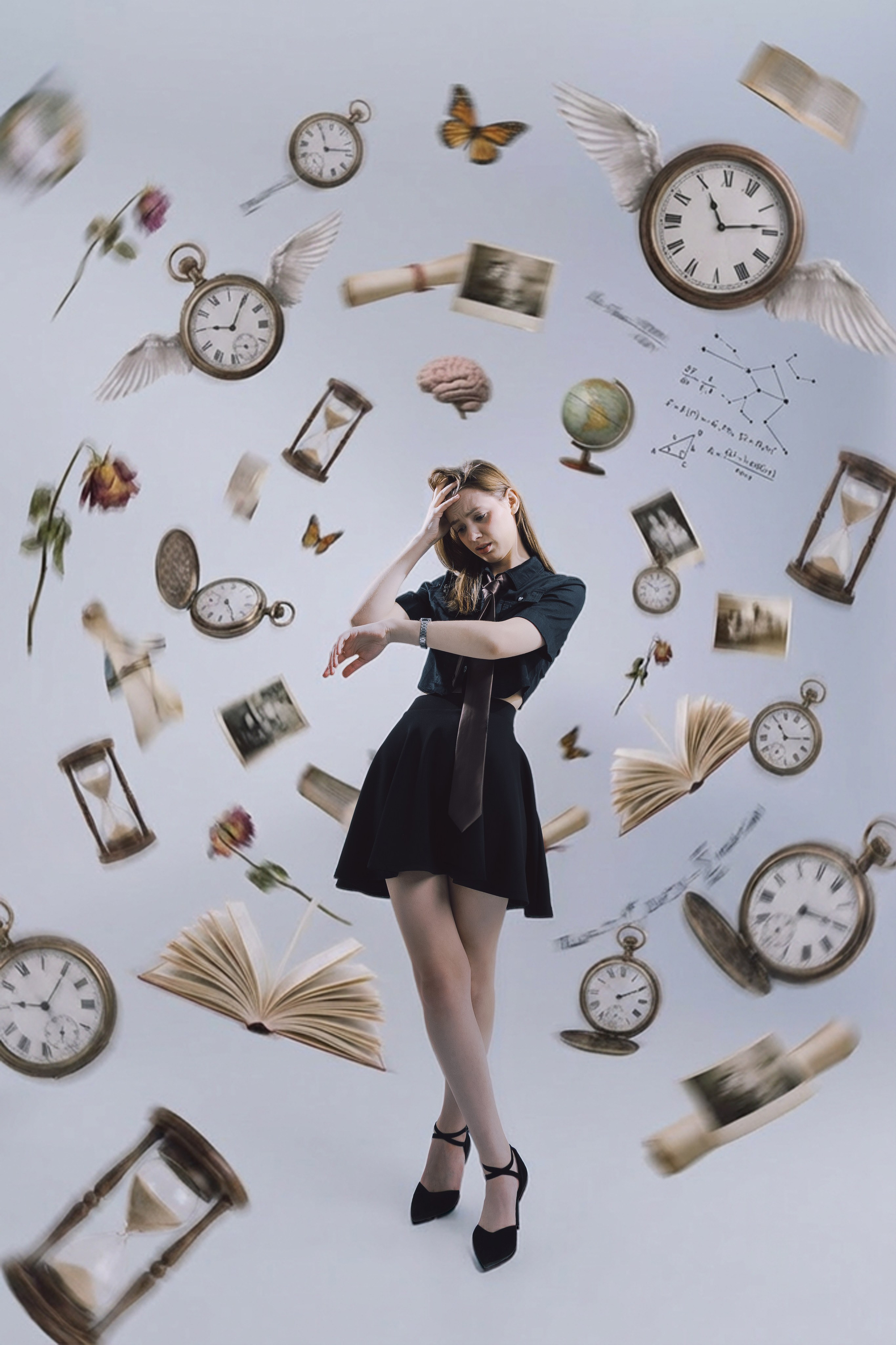 Минимализм в студии: модель в пиджаке создаёт стильный образ без лишних деталей.