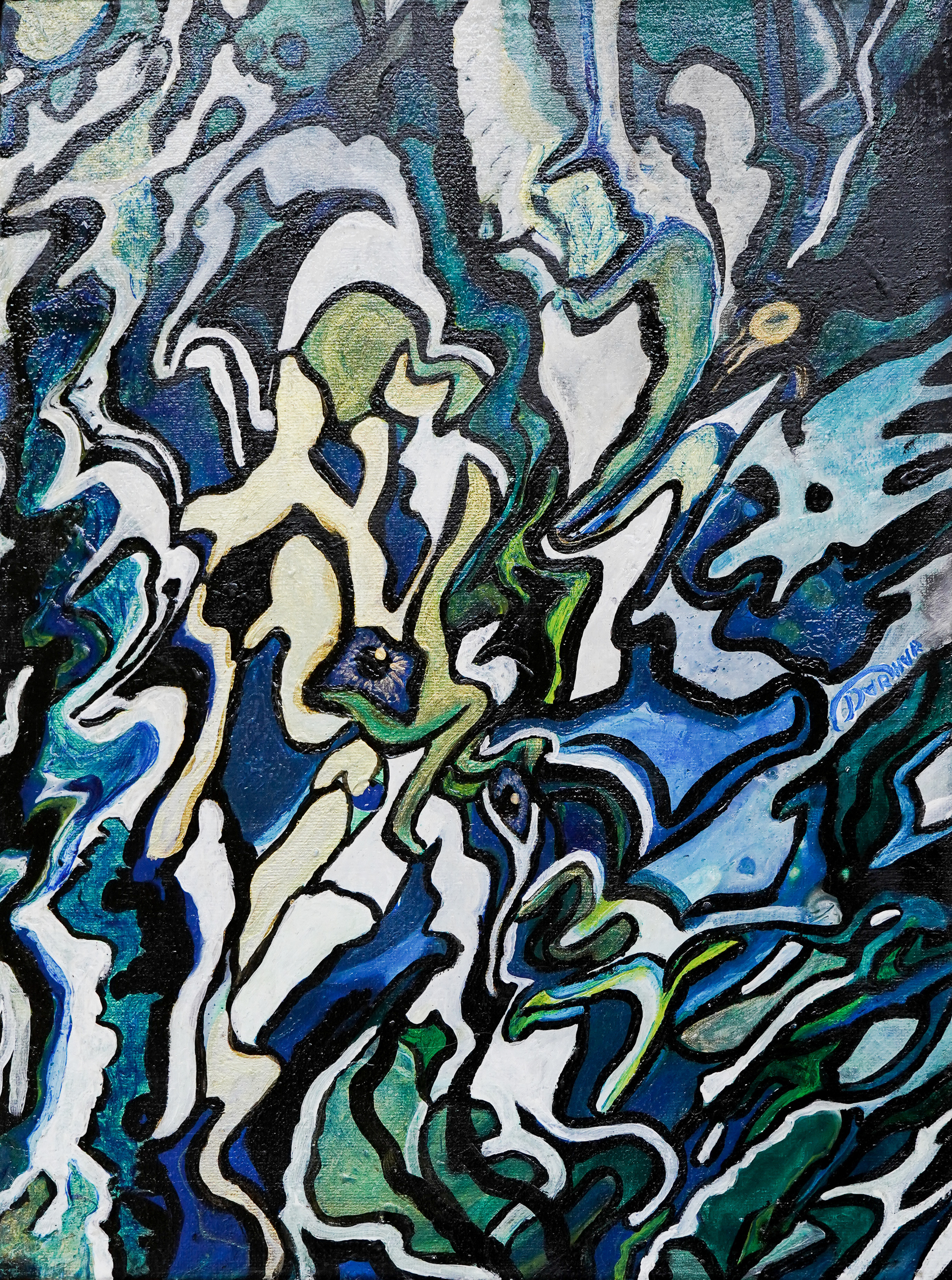 Картина. Холст. Акрил. Аьстрактное изображение мужского лица в сине-белых тонах. Художник Дарья Чарторийская 