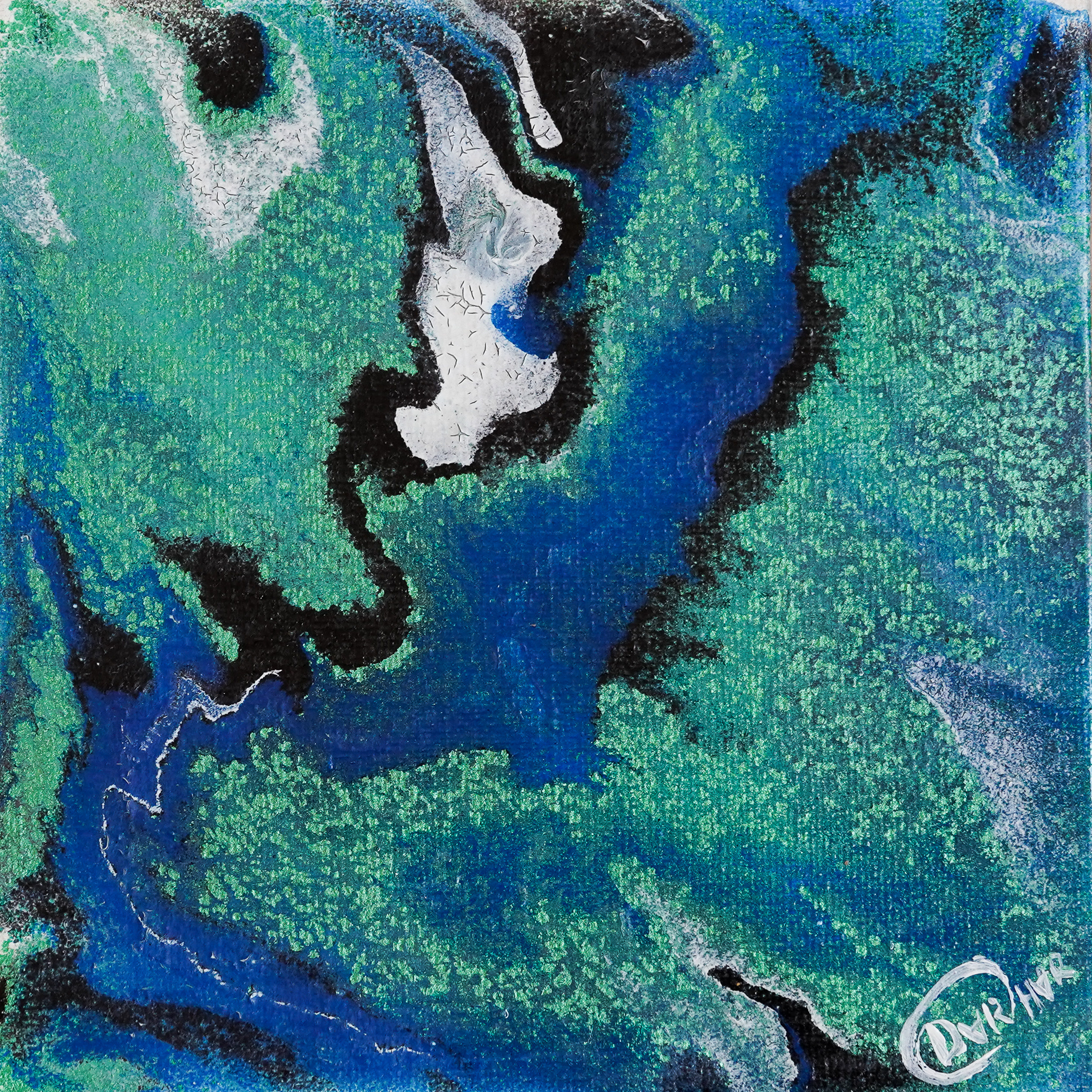 Картина. Холст. Акрил. Абстрактное изображение в сине-зеленых тонах. Художник Дарья Чарторийская