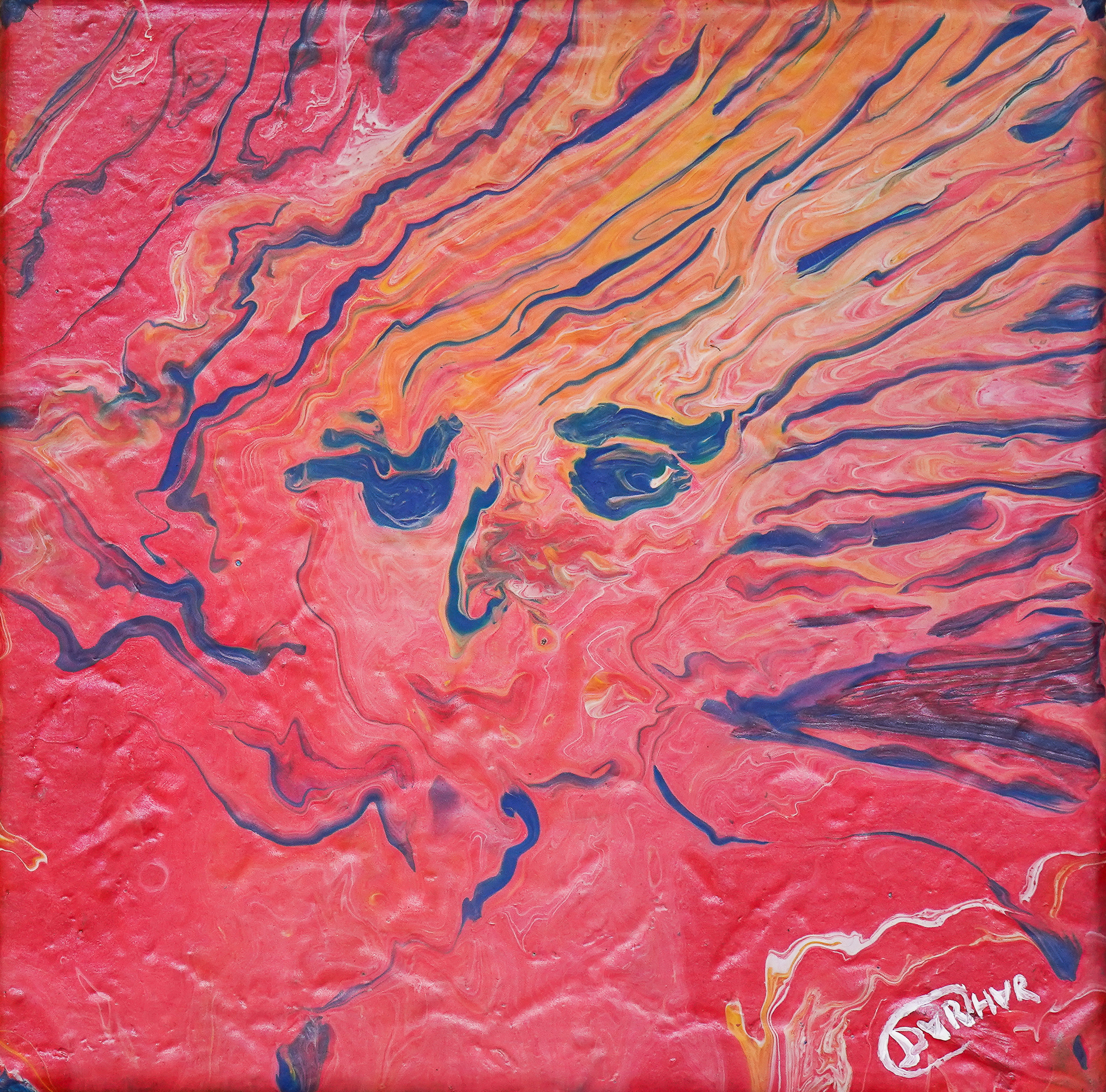 Картина. Холст. Акрил. На розовом фоне размытый портрет девушки с развевающимися волосами. Художник Дарья Чарторийская 