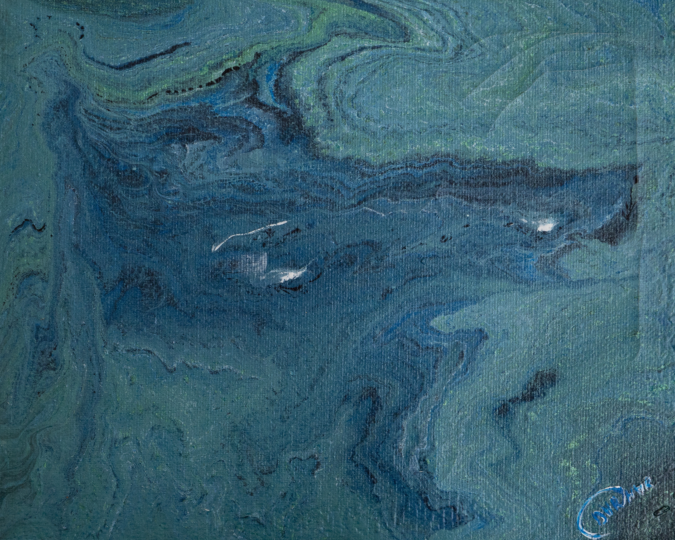 Картина. Холст. Акрил. Абстракция. Нечто похожее на голову собаки на синем фоне.  Художник Дарья Чарторийская