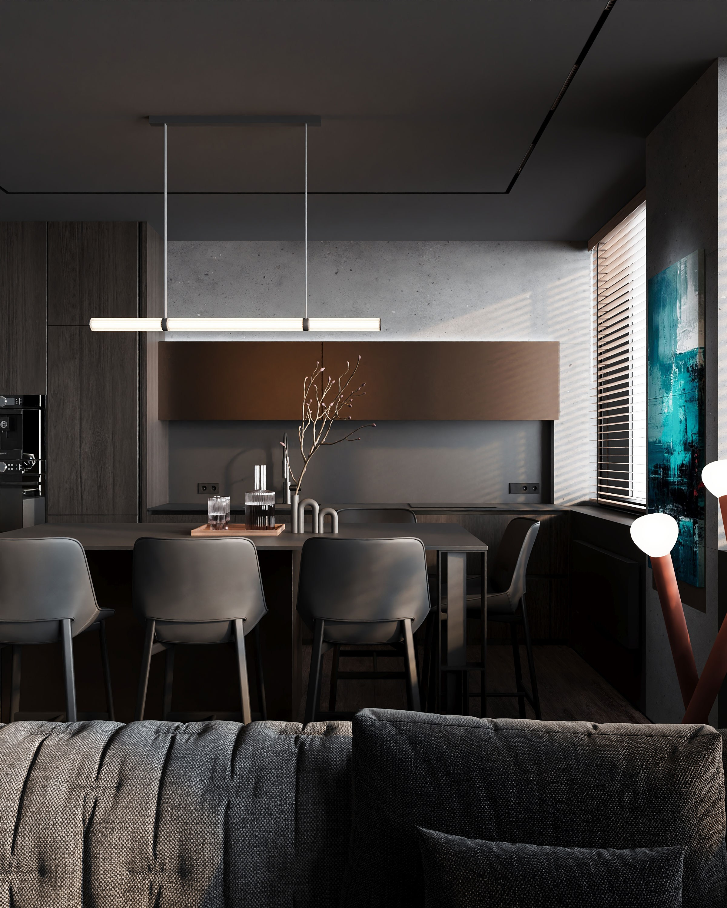 Дизайн-проект темной квартиры 70 м² в стиле total black | Интерьер с графичной эстетикой | KOVGAR