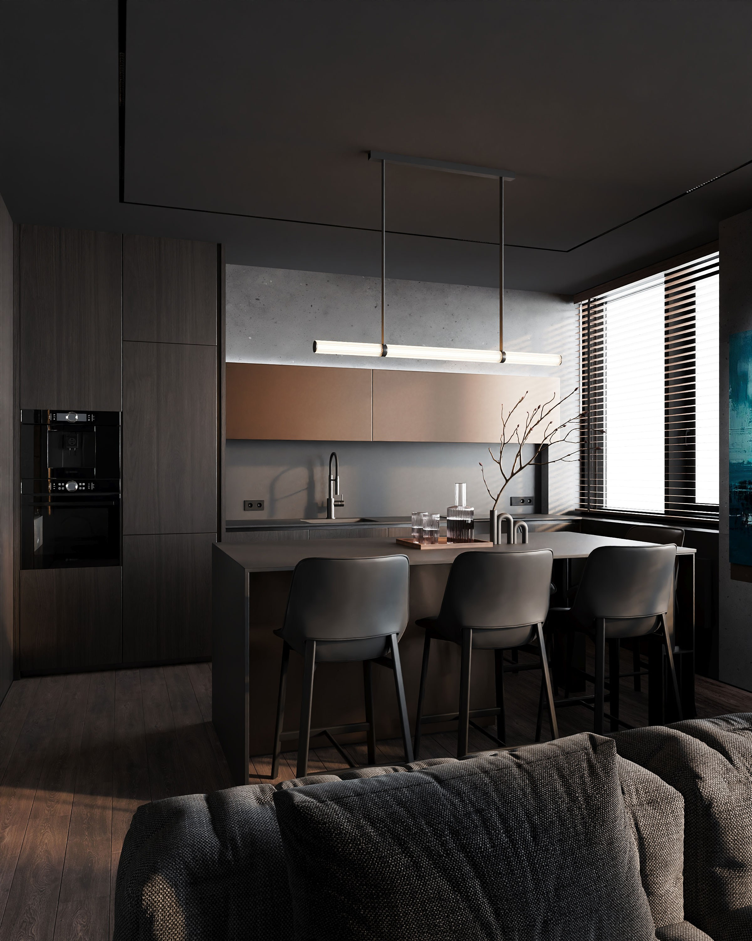 Дизайн-проект темной квартиры 70 м² в стиле total black | Интерьер с графичной эстетикой | KOVGAR