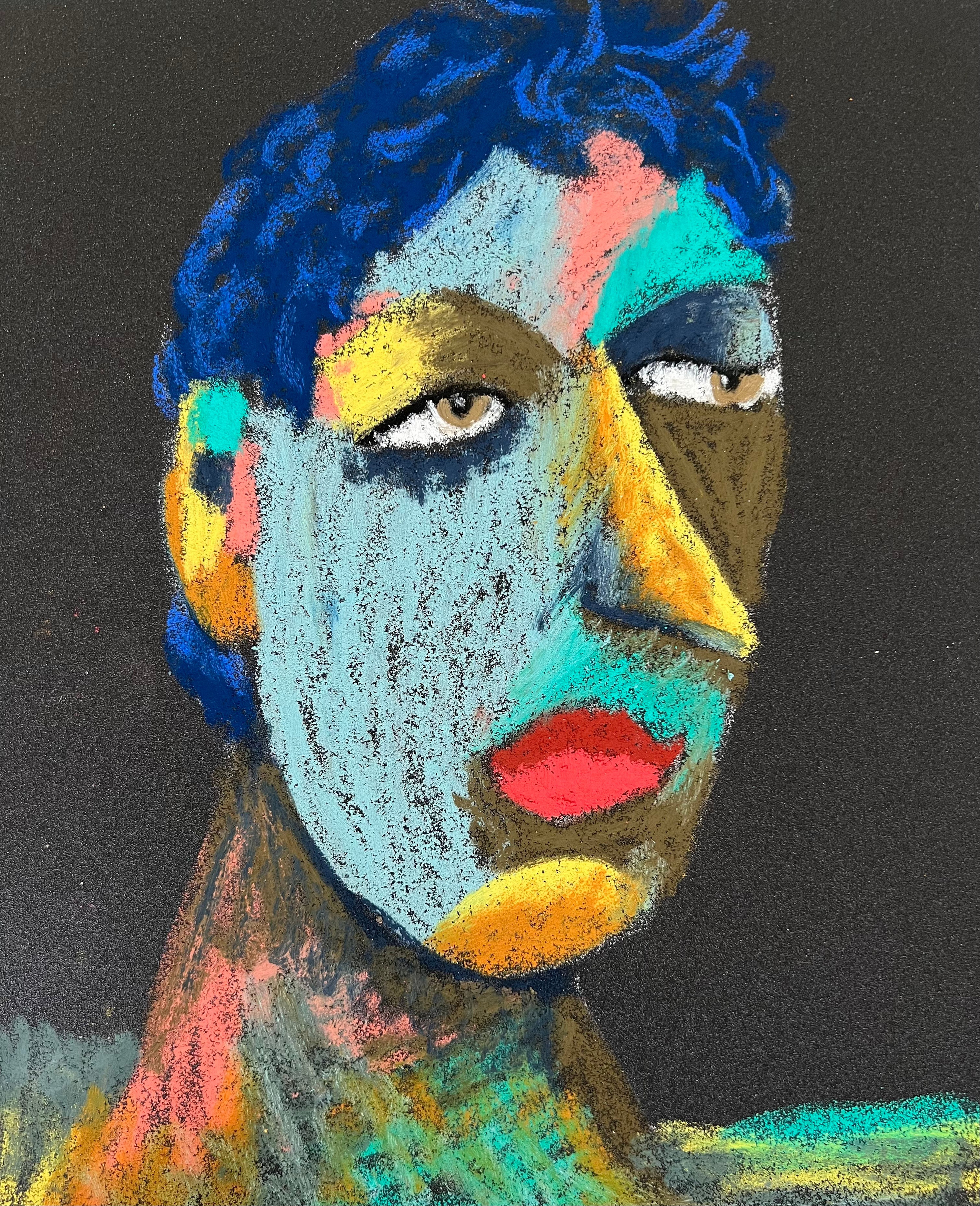 Schoolboy. Oil pastel, sandpaper. 28 x 23 cm