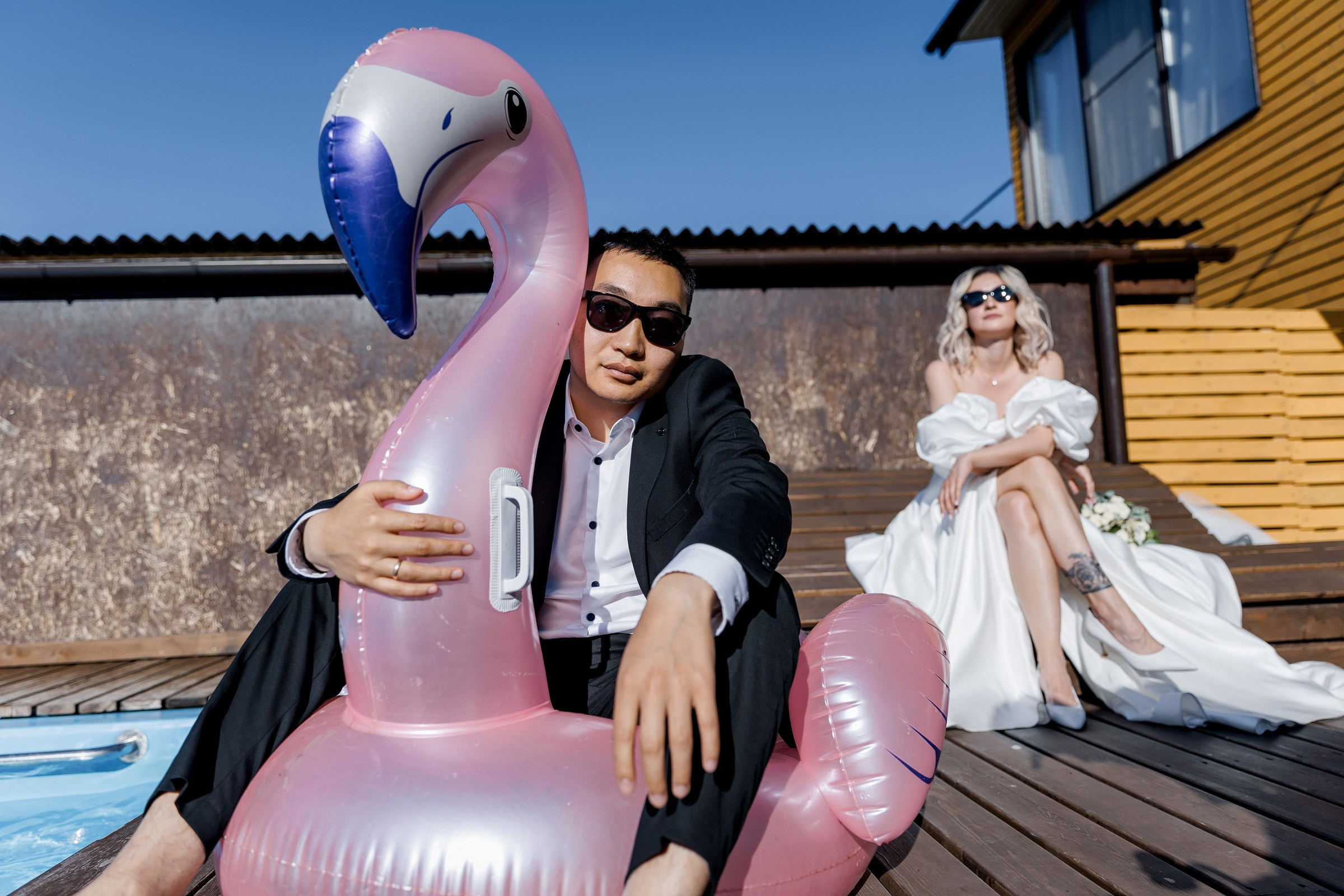 Розовый фламинго. И буханка.