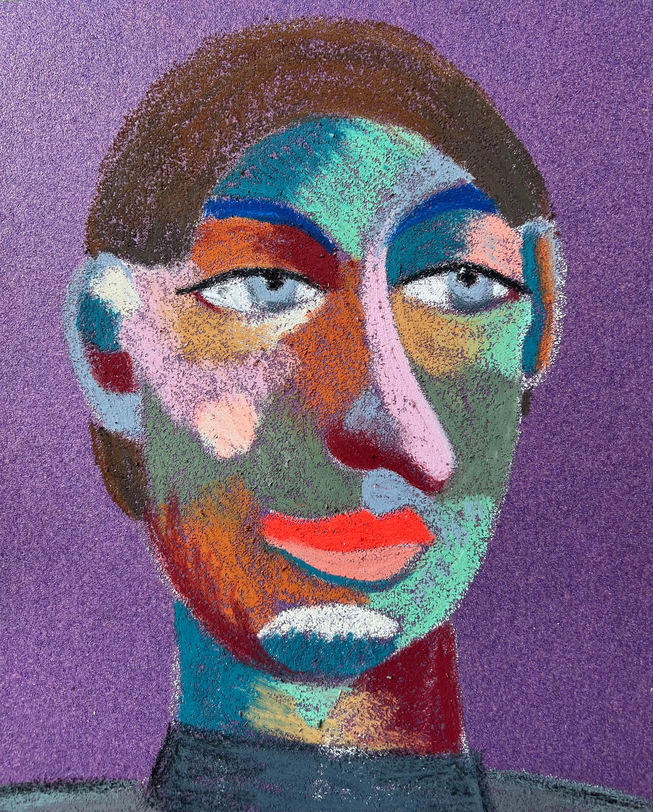 Title: Psychologist  Material: Oil pastel, sandpaper Size: 28 x 23 cm 