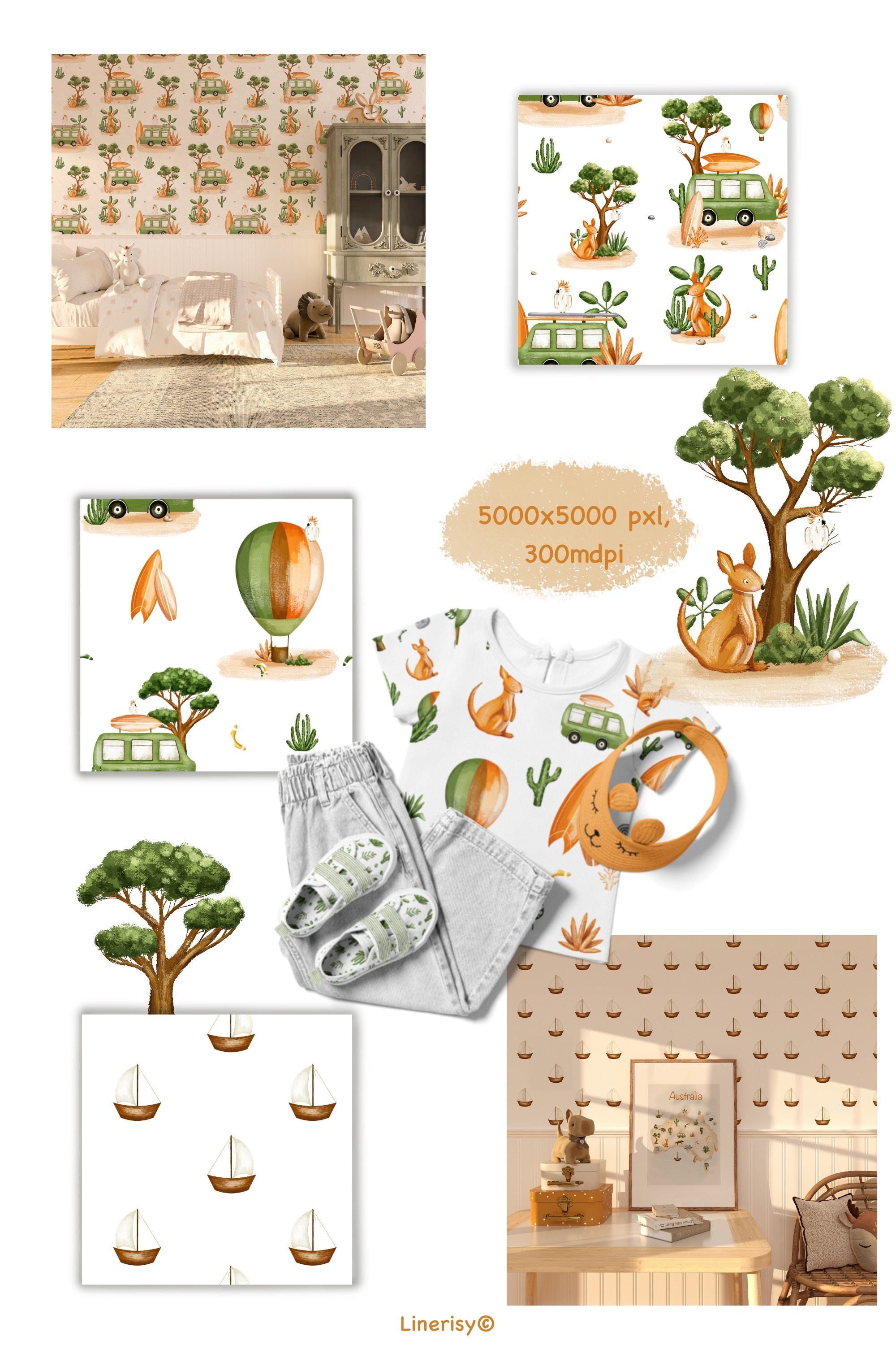 Коллекция «Австралия» — графические иллюстрации, композиции, постеры и бесшовные паттерны. Художник-иллюстратор Евгения Бекренёва