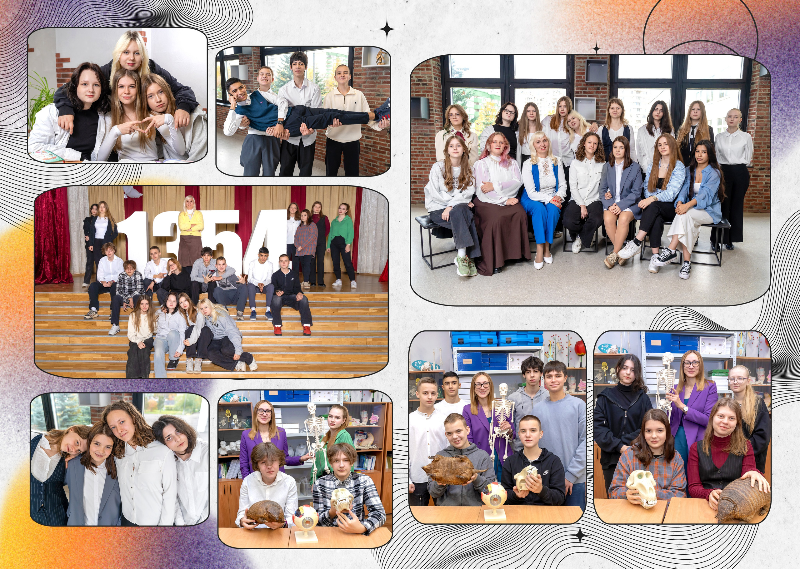 8 фотографий старшеклассников со своими друзьями - разворот оптимального фотоальбома "Стайл"