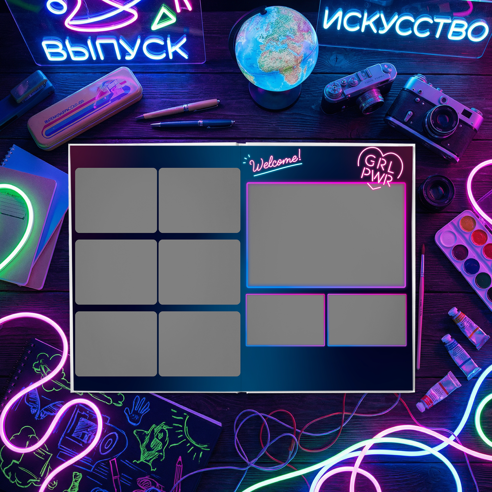 010 Neon. Дизайны, psd шаблоны школьных и выпускных альбомов и обложек