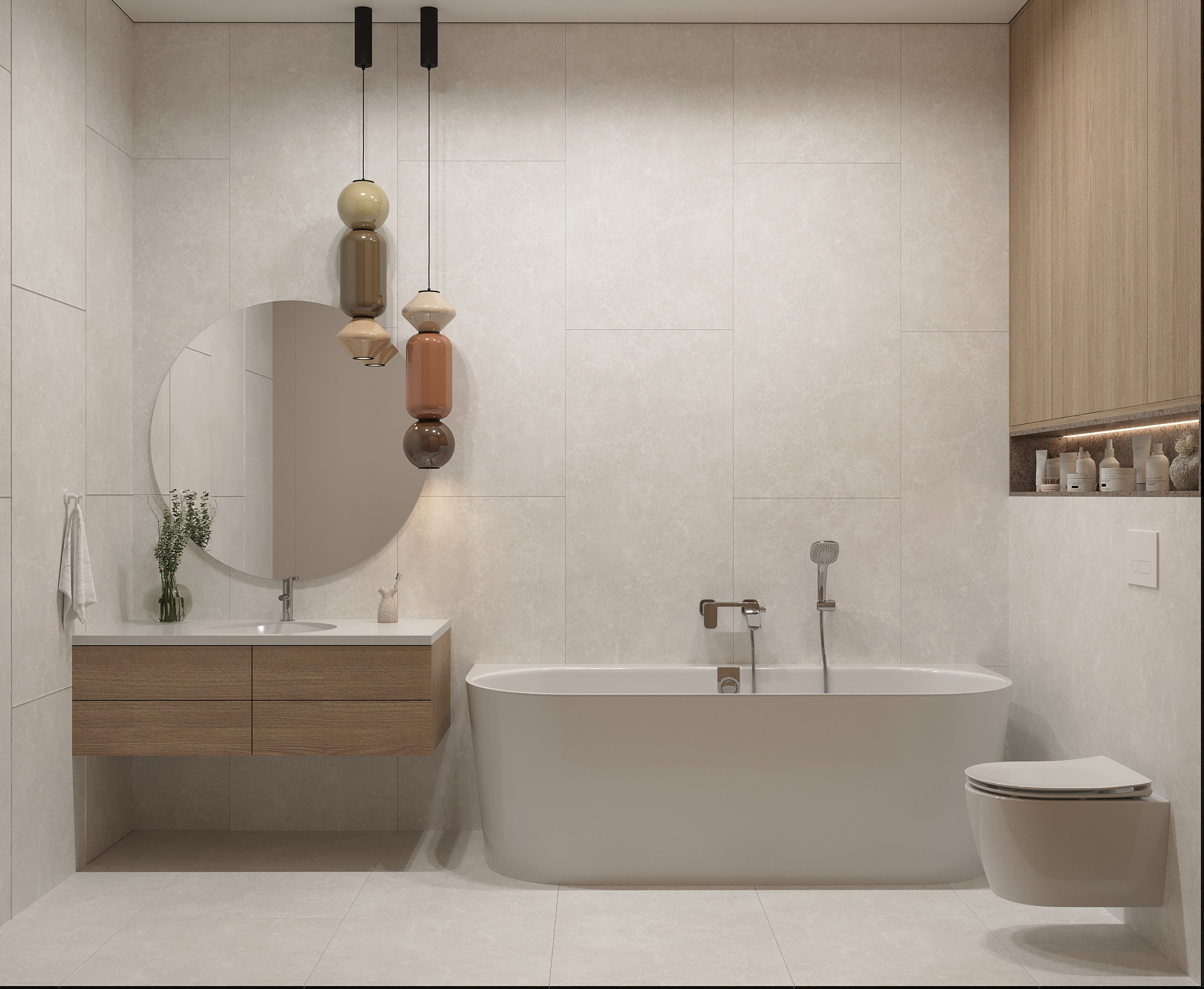 ванна чаша в современном интерьере в бежевом цвете