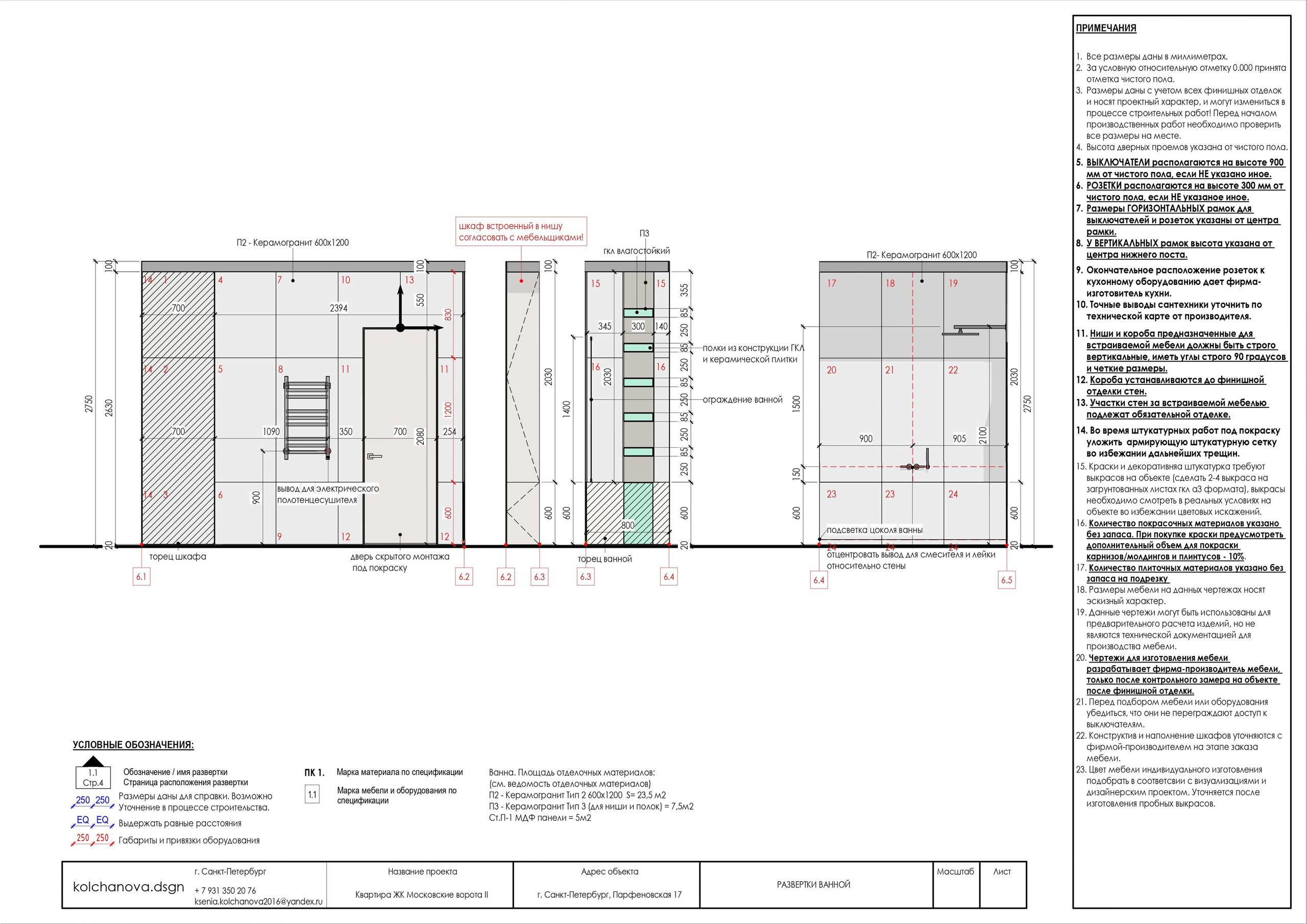 Пример рабочей документации. Дизайнер интерьера | kolchanova.dsgn
