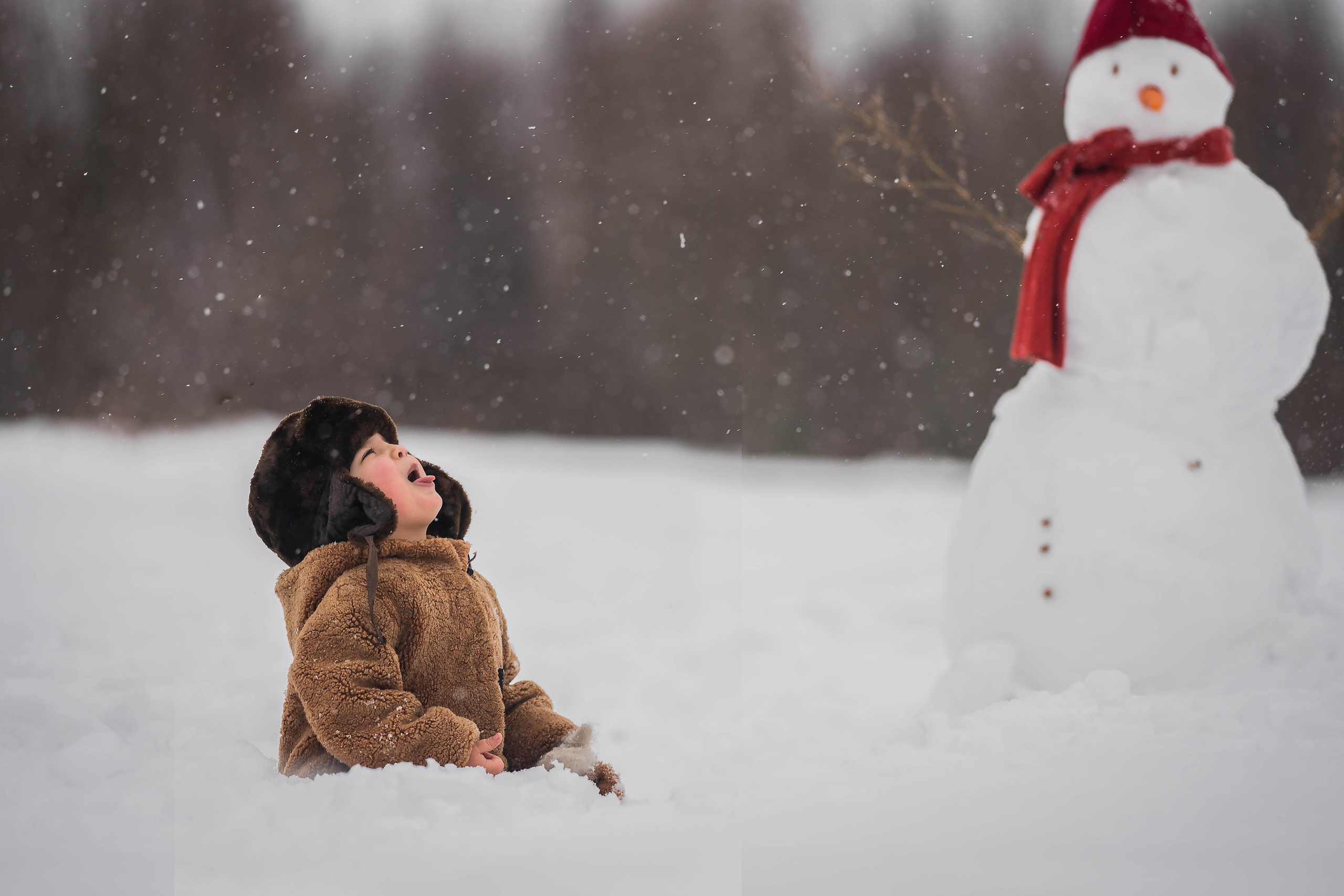 Январь, снеговик, дети. Семейный фотограф Ефремова Виктория