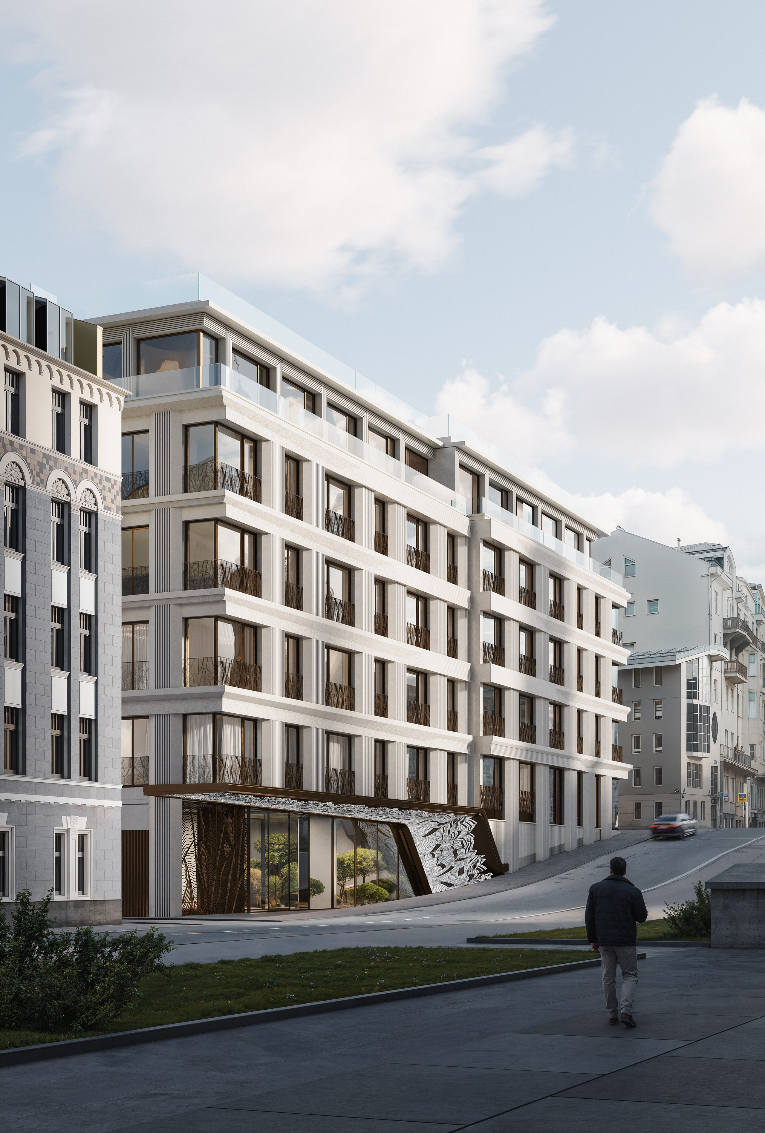 Фасад жилого здания, архитектура и внешний облик комплекса