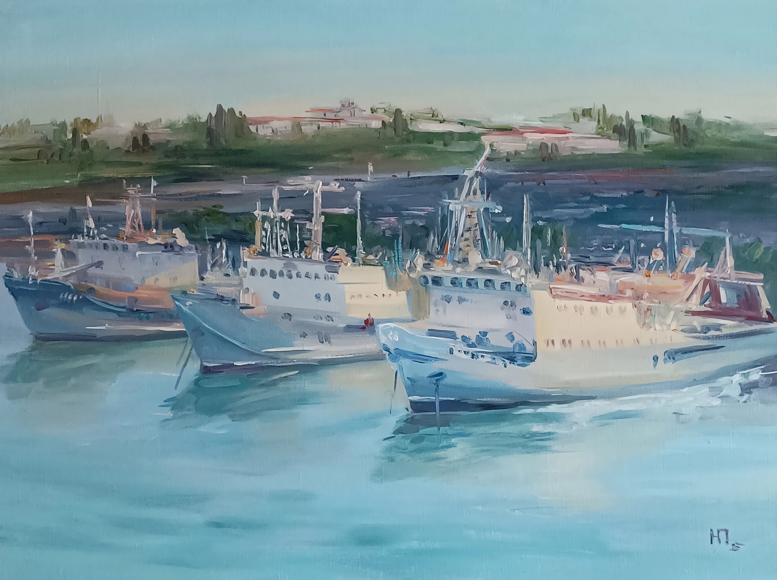 картина с кораблями на причале Севастополь