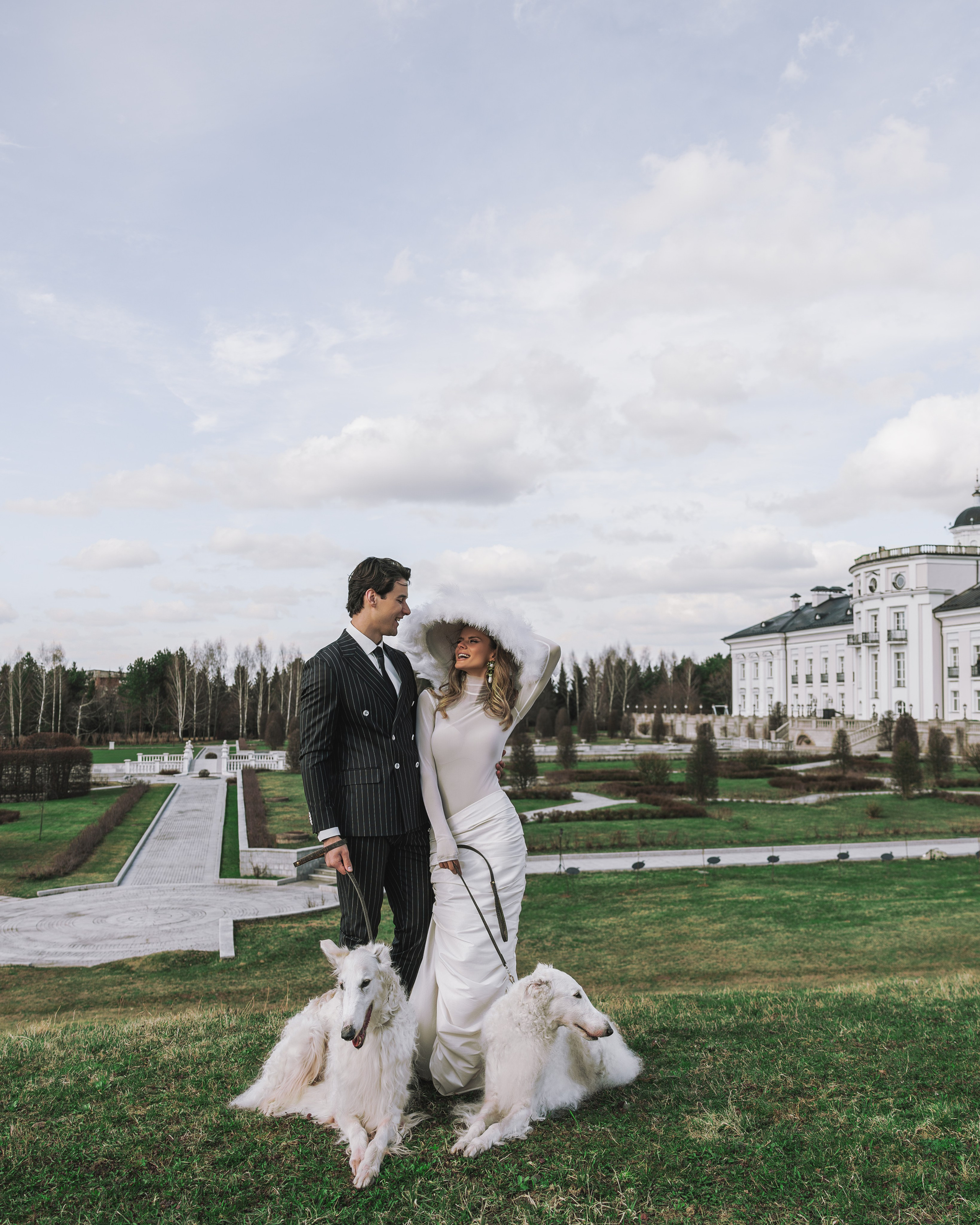 Ph: @serezhakos                                                                                               Retoucher: @retouch.komissarova                                                                                        Organizers: @workshops.photographers_msk @natasha_efii                                        Suit: @barleone.ru                                                                                                                    The bride's dress: @anastasiyaboksha                                                                                  Models: @kordovaarchi @ivaneletskiy                                                                                Stylist: @natasha_efii                                                                                                                 Makeup artist: @narine.gzogyan                                                                                                                                                                                                             Dogs: @fashion_dog_moscow                                                                                                 Hat: @liagureeva                                                                                                                          