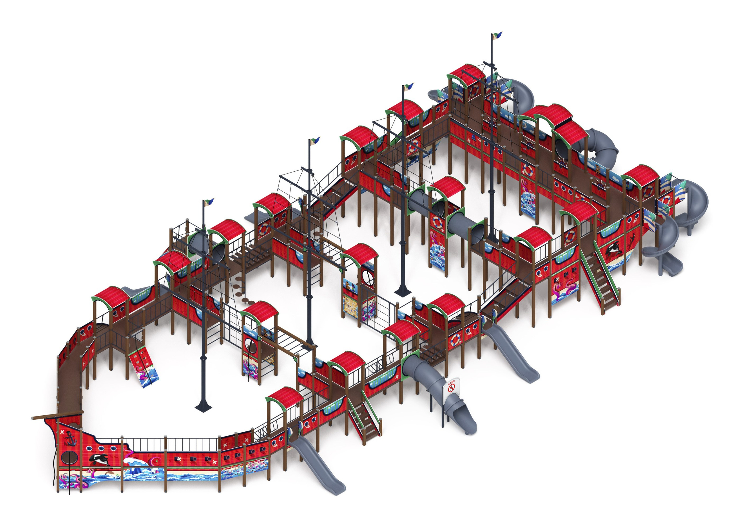 Шхуна (Мульт) (винтовой скат) горка Н 1200, горка Н 2000 ДИК 2.03.3.07-10                                                                            Габариты (ШхДхВ): 31880х17270х9460                                                                                                                                                                      Зона безопасности, мм: 35280х20770                                                                                                                                                                 Скат горки: H=1200 (прямой скат) / H=2000 (винтовой скат)                                                                                                                                            Возрастные ограничения от 5 до 12 лет