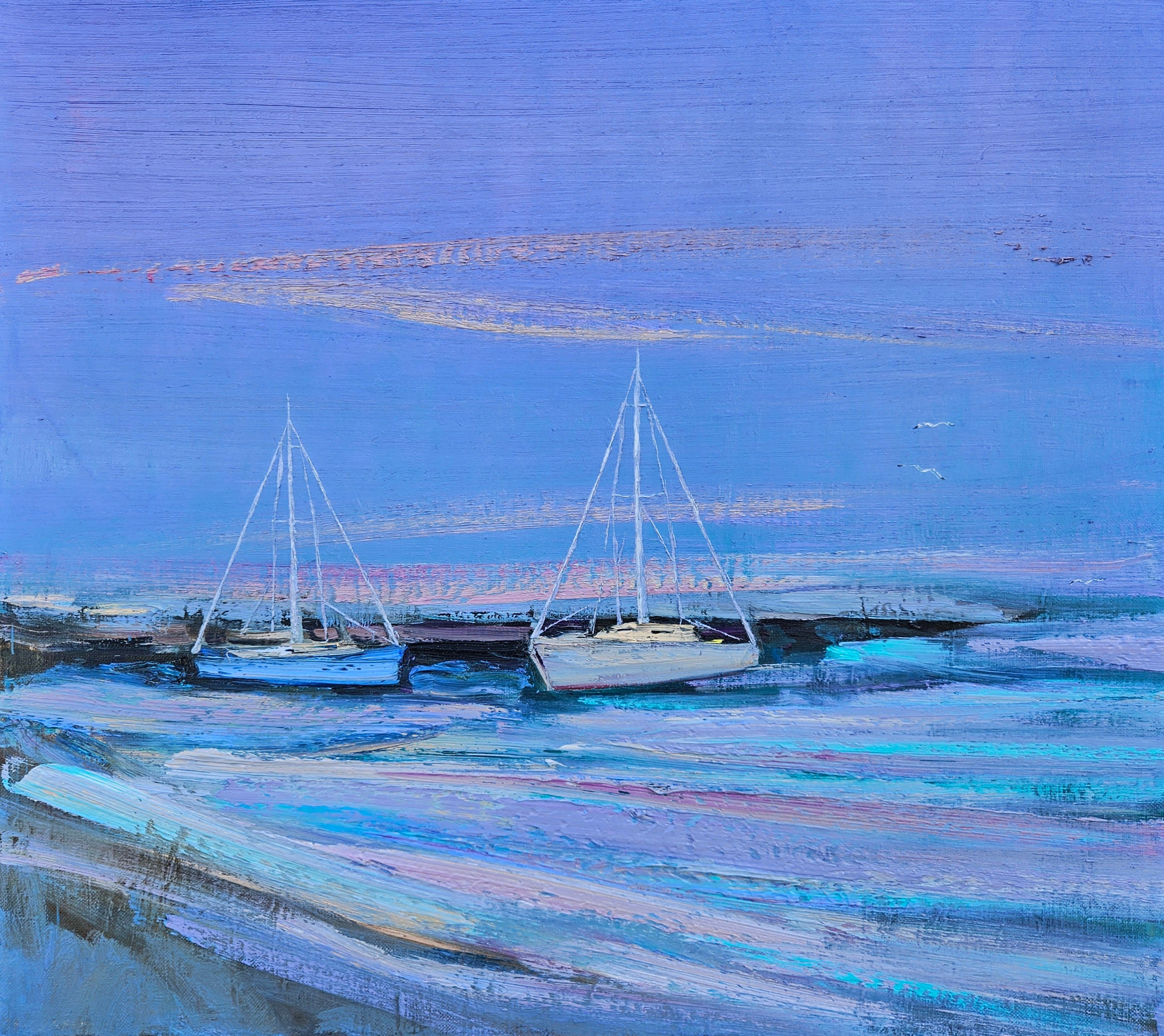 Морской пейзаж, утро, яхты