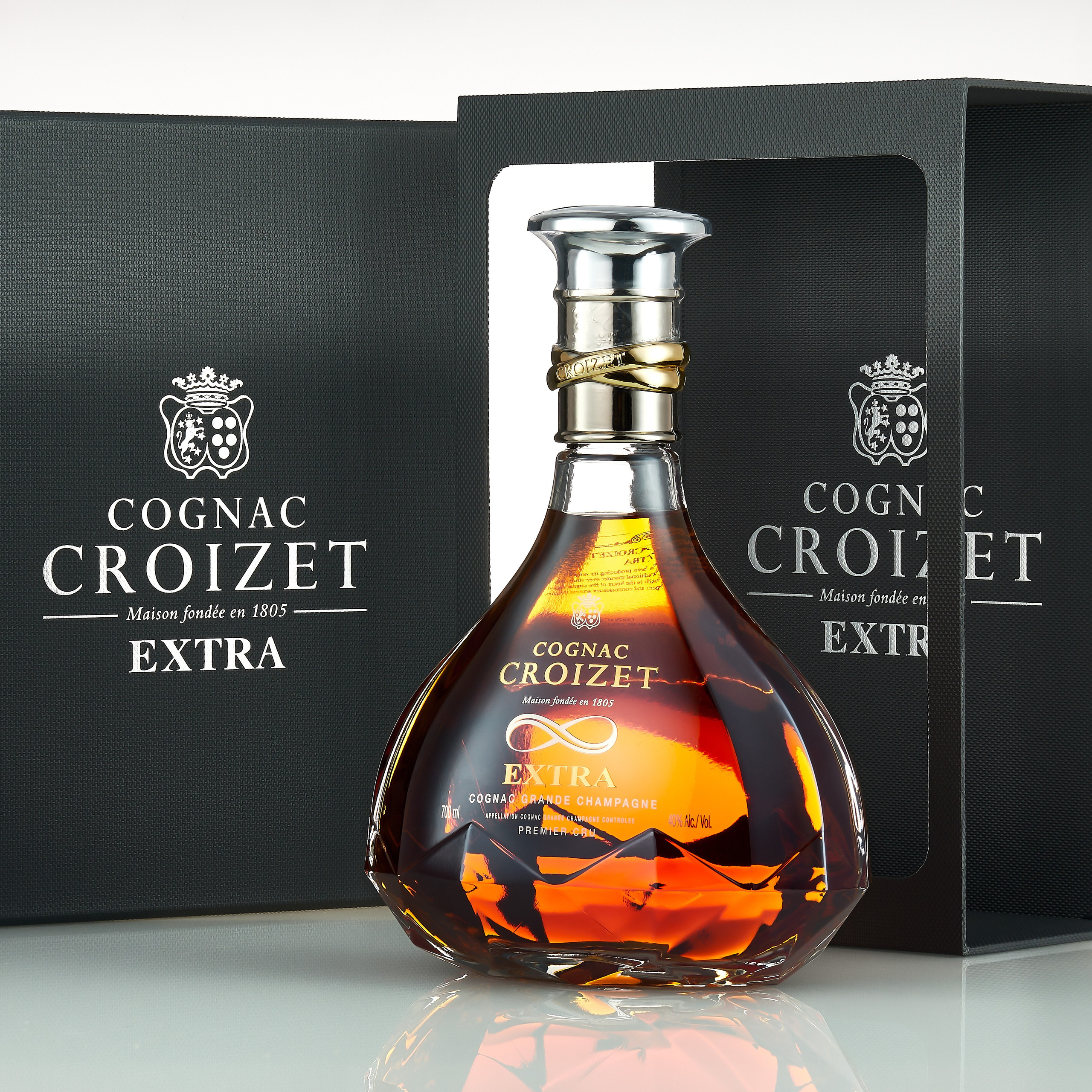 Подарочная упаковка и бутылка коньяка «Croizet Extra»