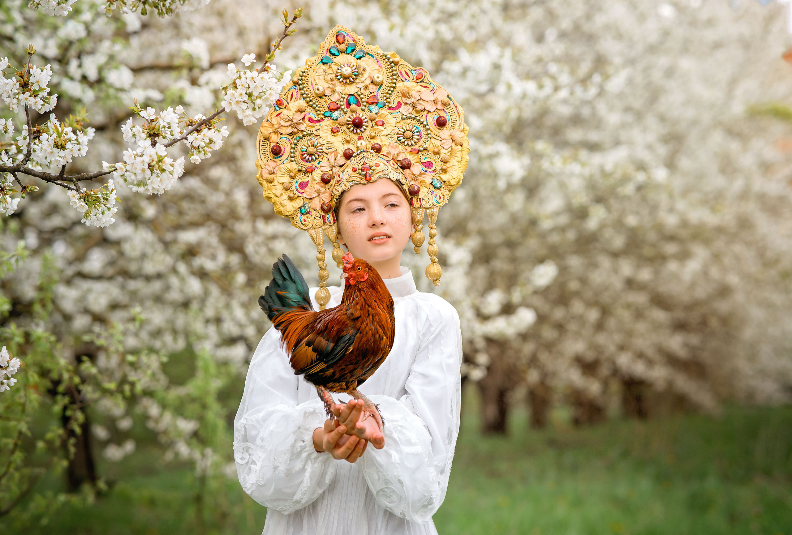 Русская красавица с петухом. Фотограф в Египте, Хургаде, Луксоре, Сафаге. Фотограф по всему миру