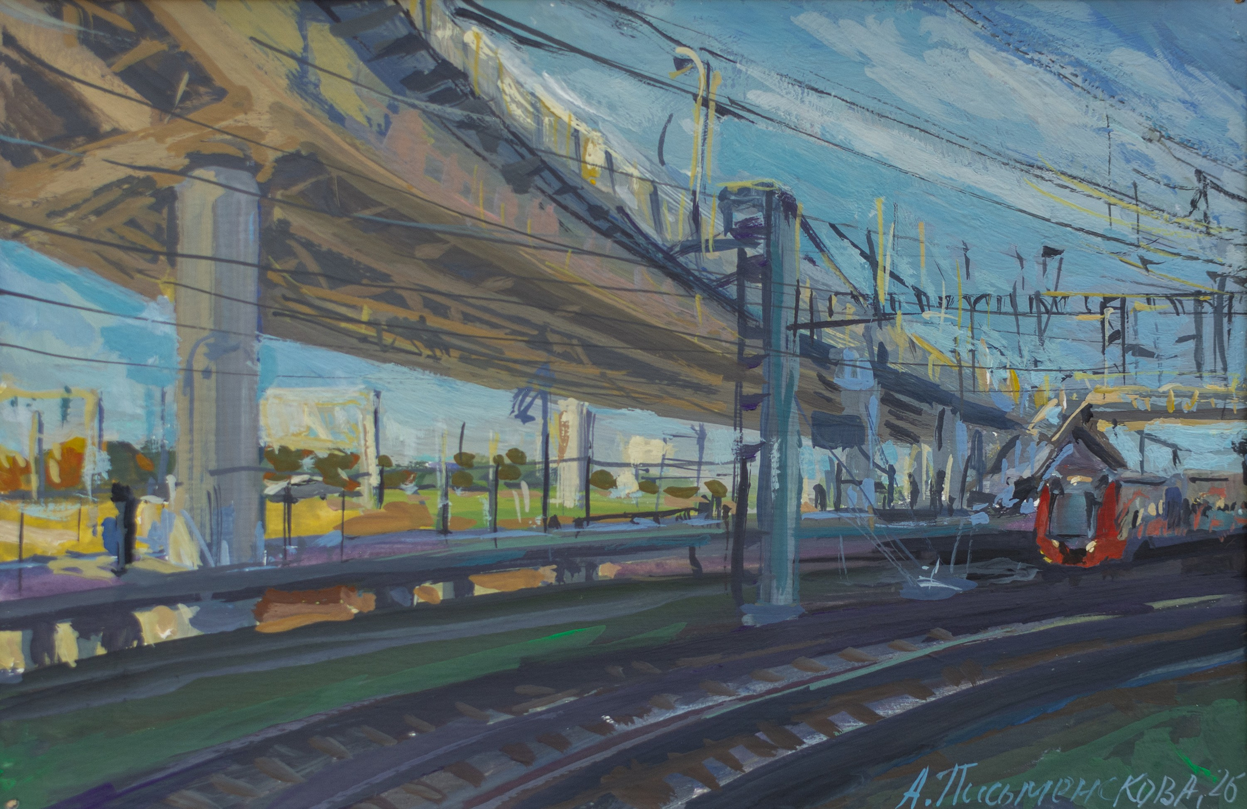 "Московские диаметры. Ласточка" картон, гуашь 9х14см, 2026