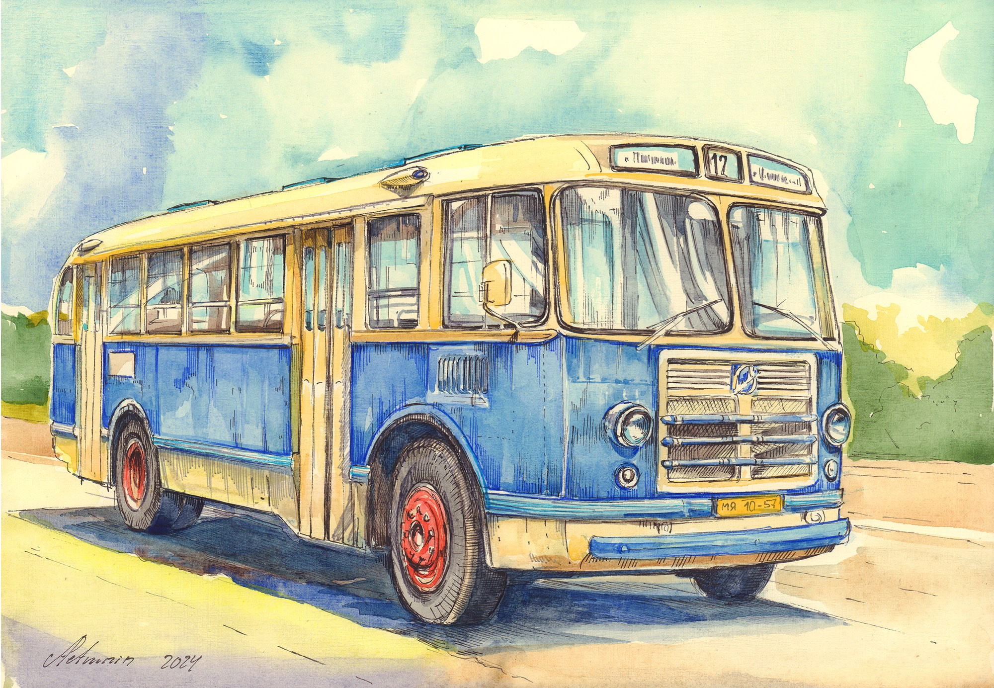 Автобусы. Художник Александр Петрунин