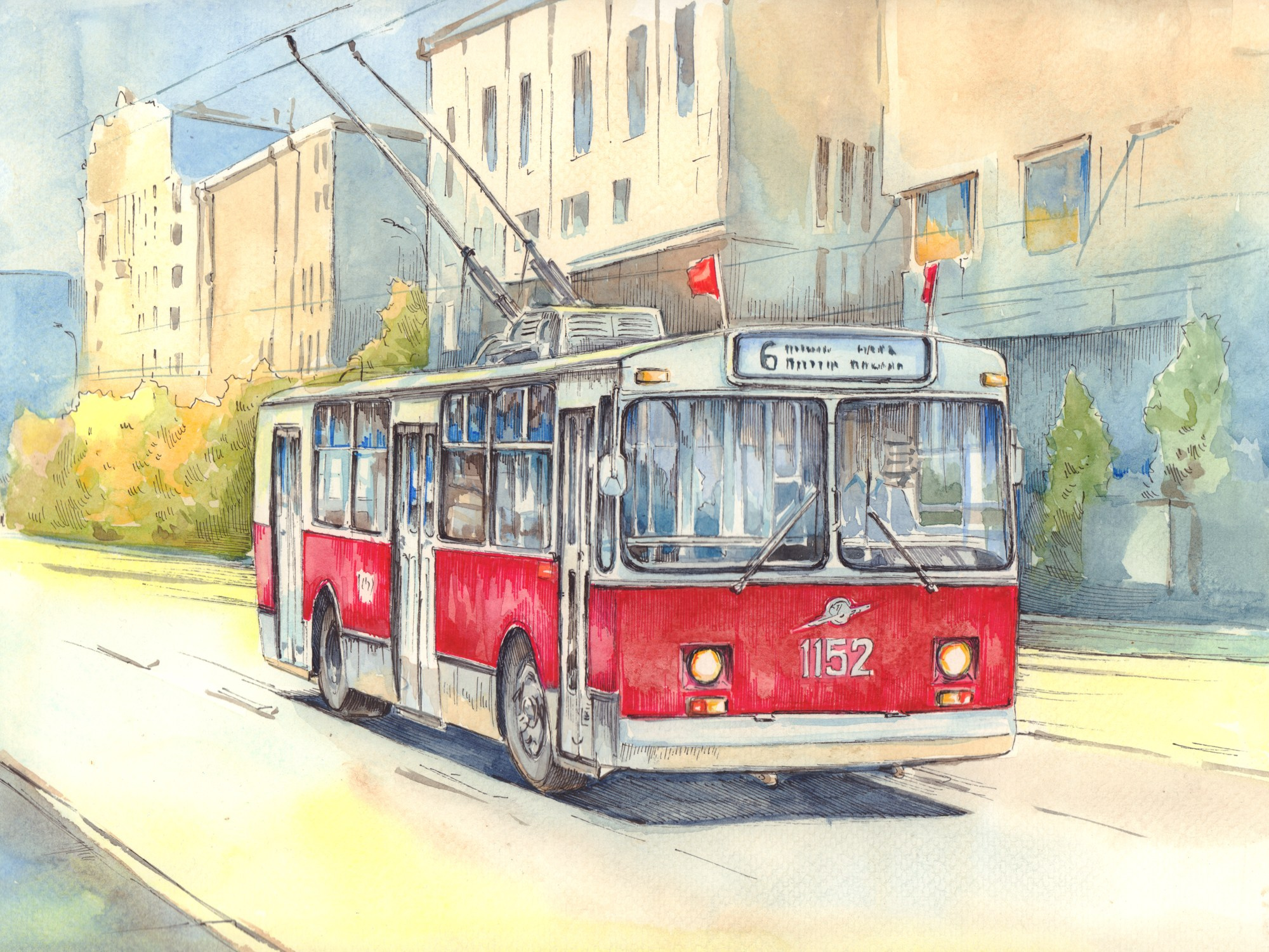 Троллейбусы. Художник Александр Петрунин